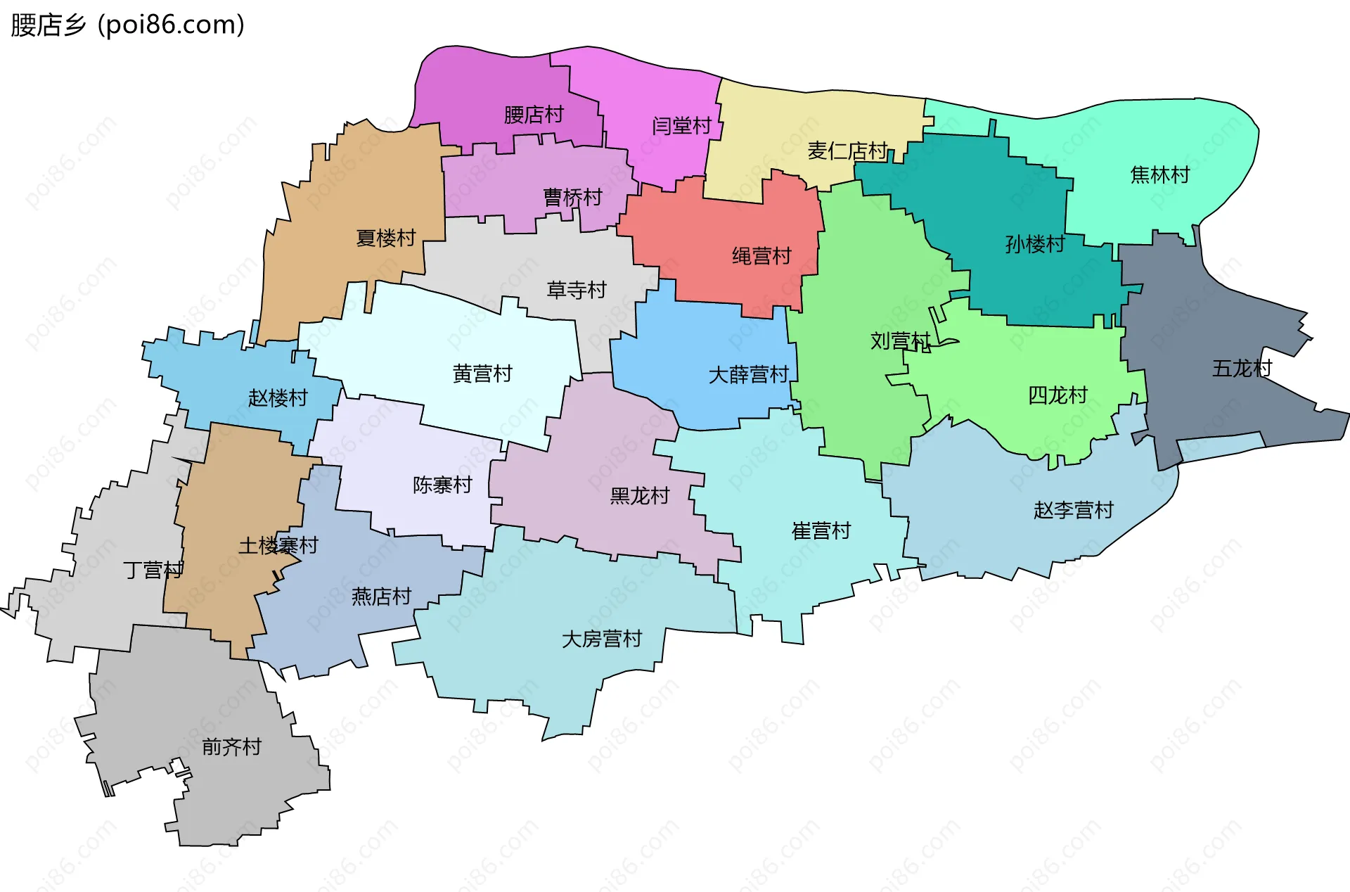 腰店乡边界地图(五级行政区划)