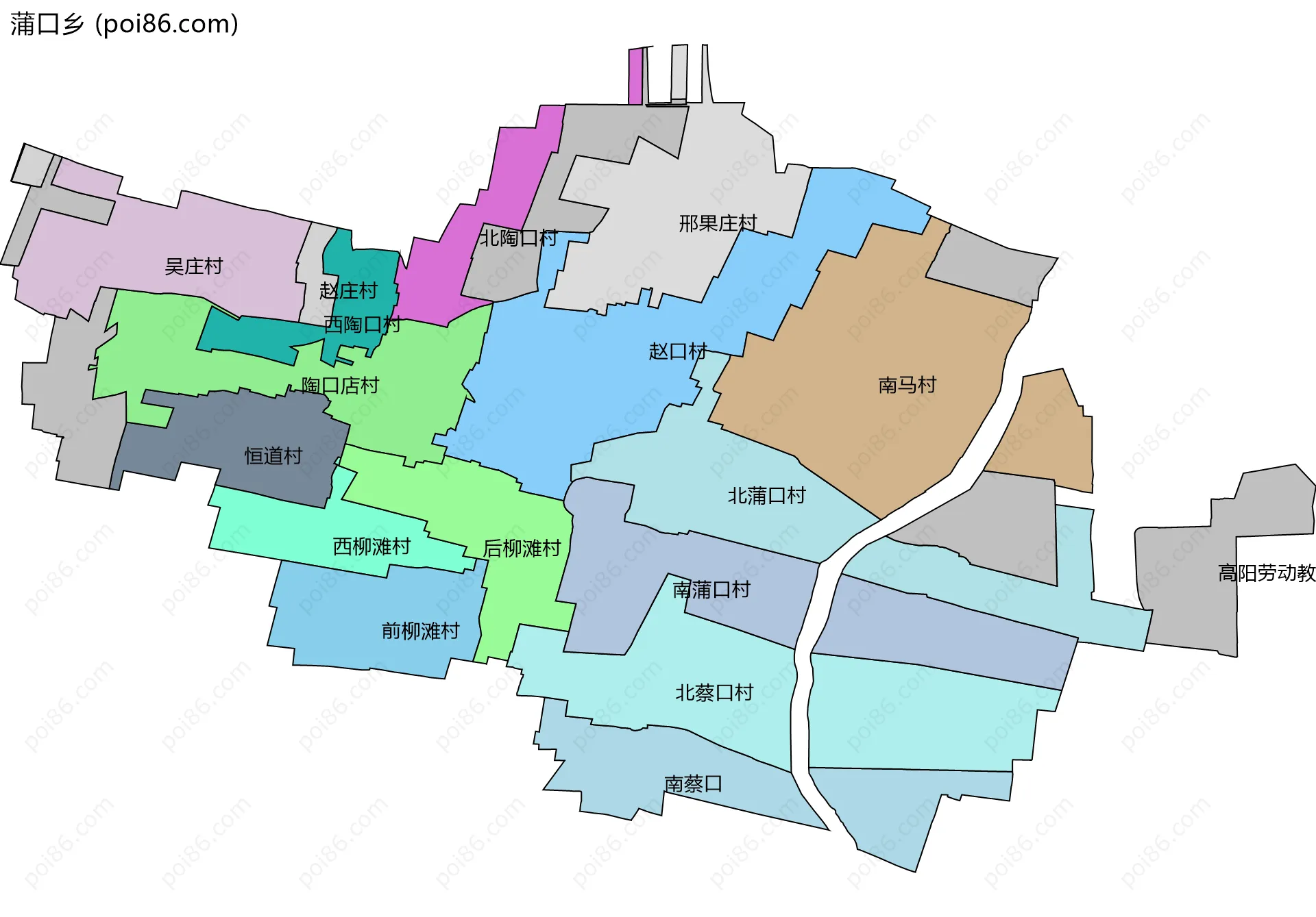 蒲口乡边界地图(五级行政区划)