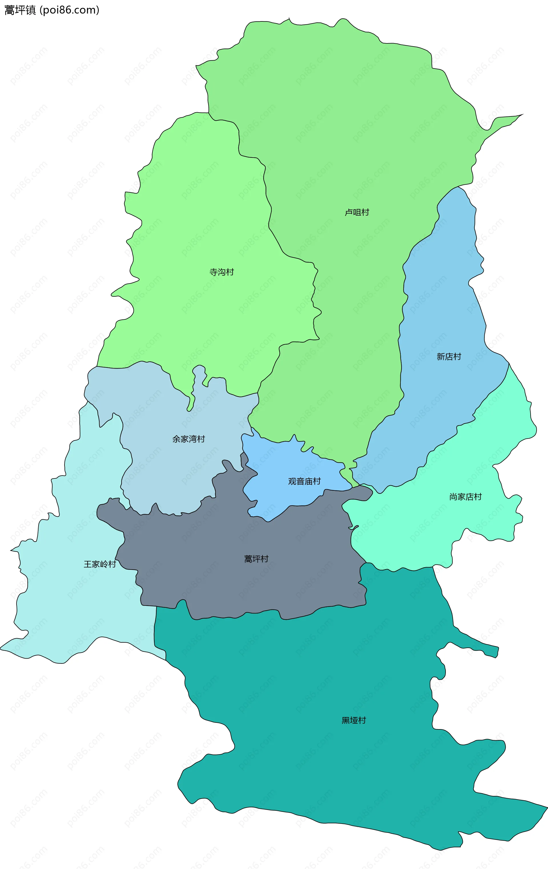 蒿坪镇边界地图(五级行政区划)