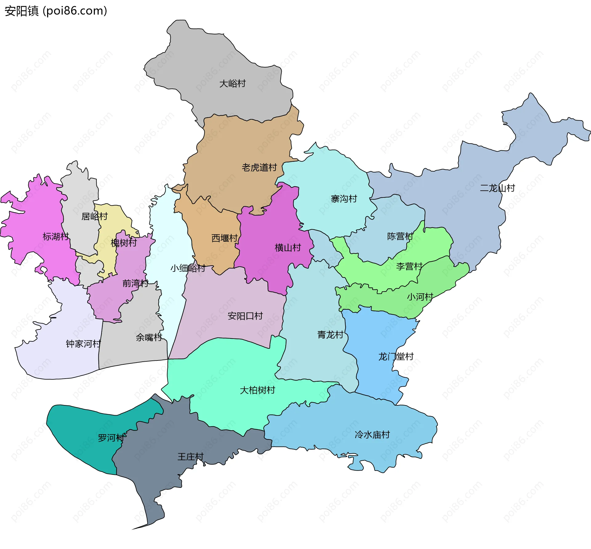 安阳镇边界地图(五级行政区划)