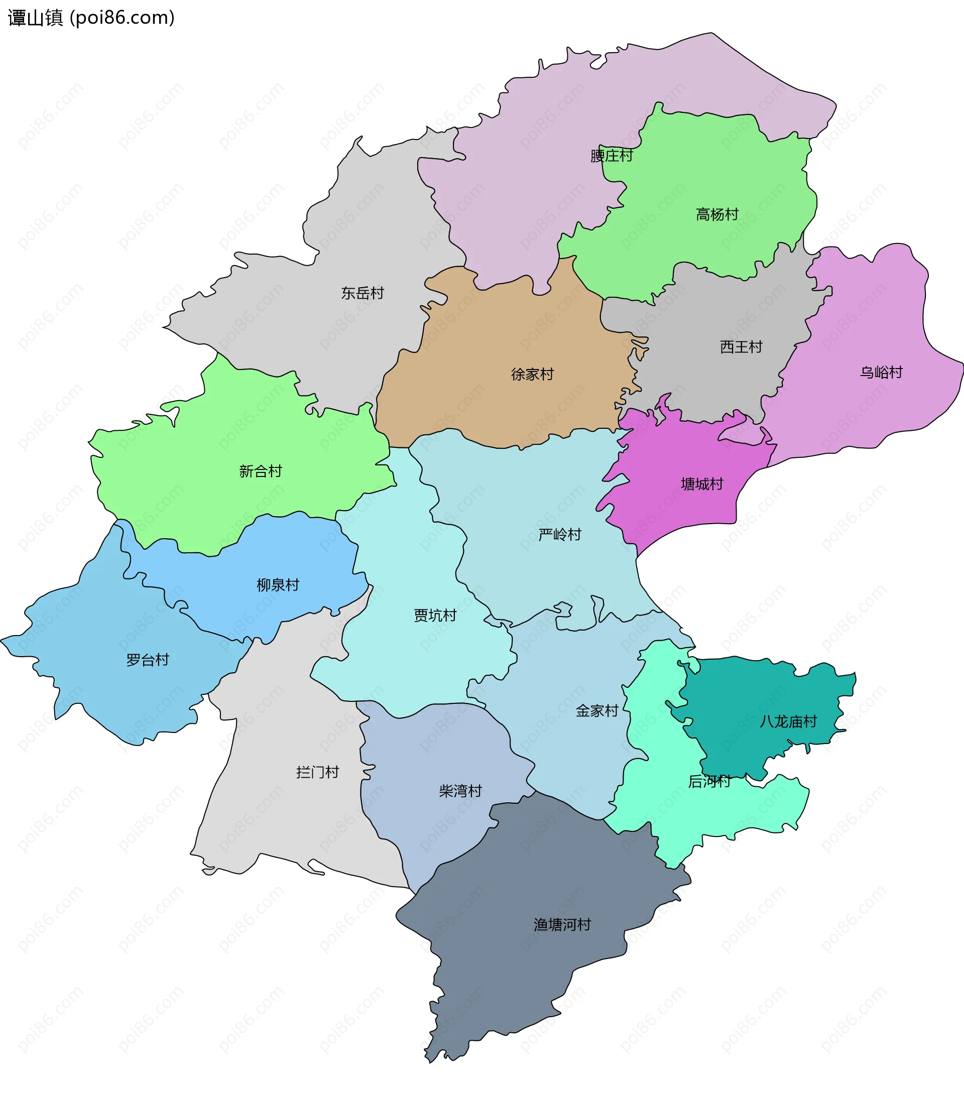 谭山镇边界地图(五级行政区划)