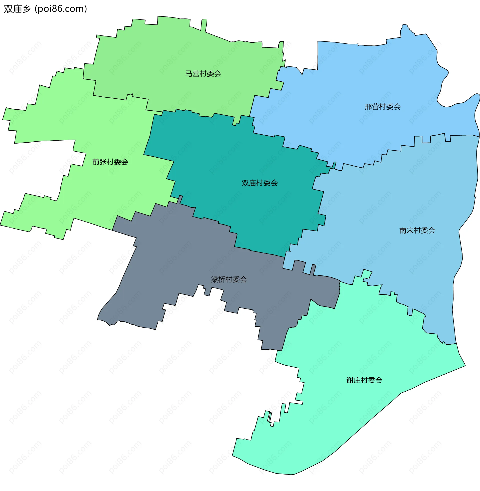 双庙乡边界地图(五级行政区划)