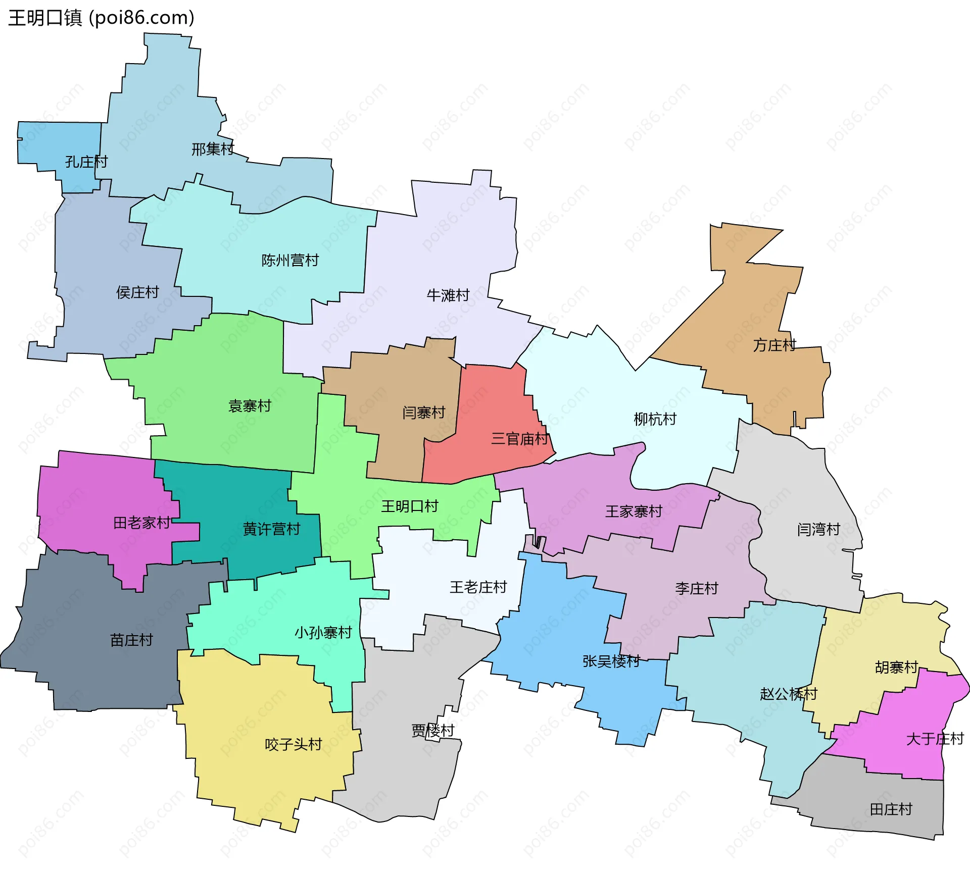 王明口镇边界地图(五级行政区划)