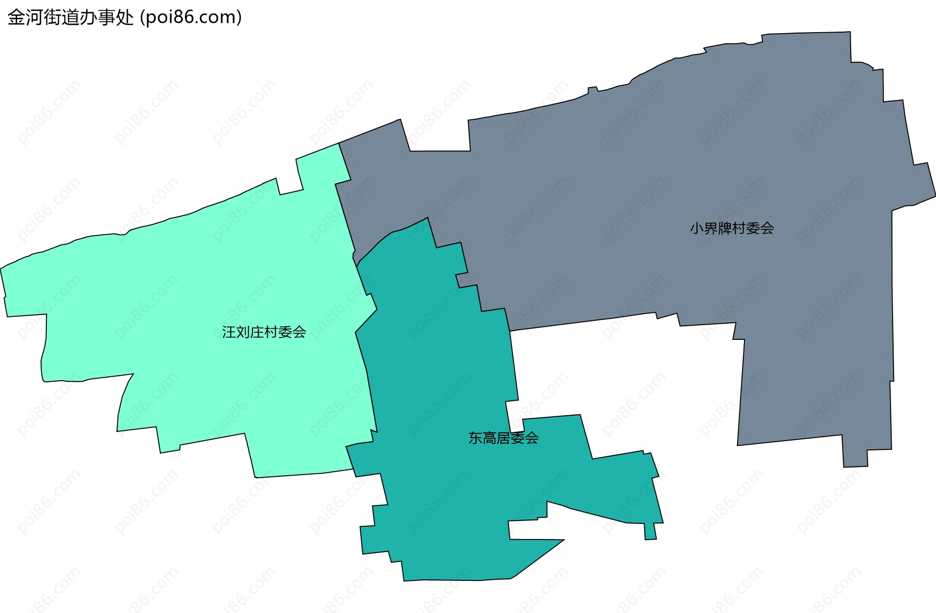 金河街道办事处边界地图(五级行政区划)
