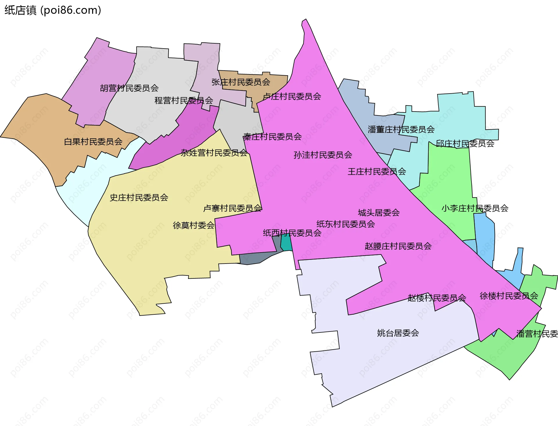 纸店镇边界地图(五级行政区划)