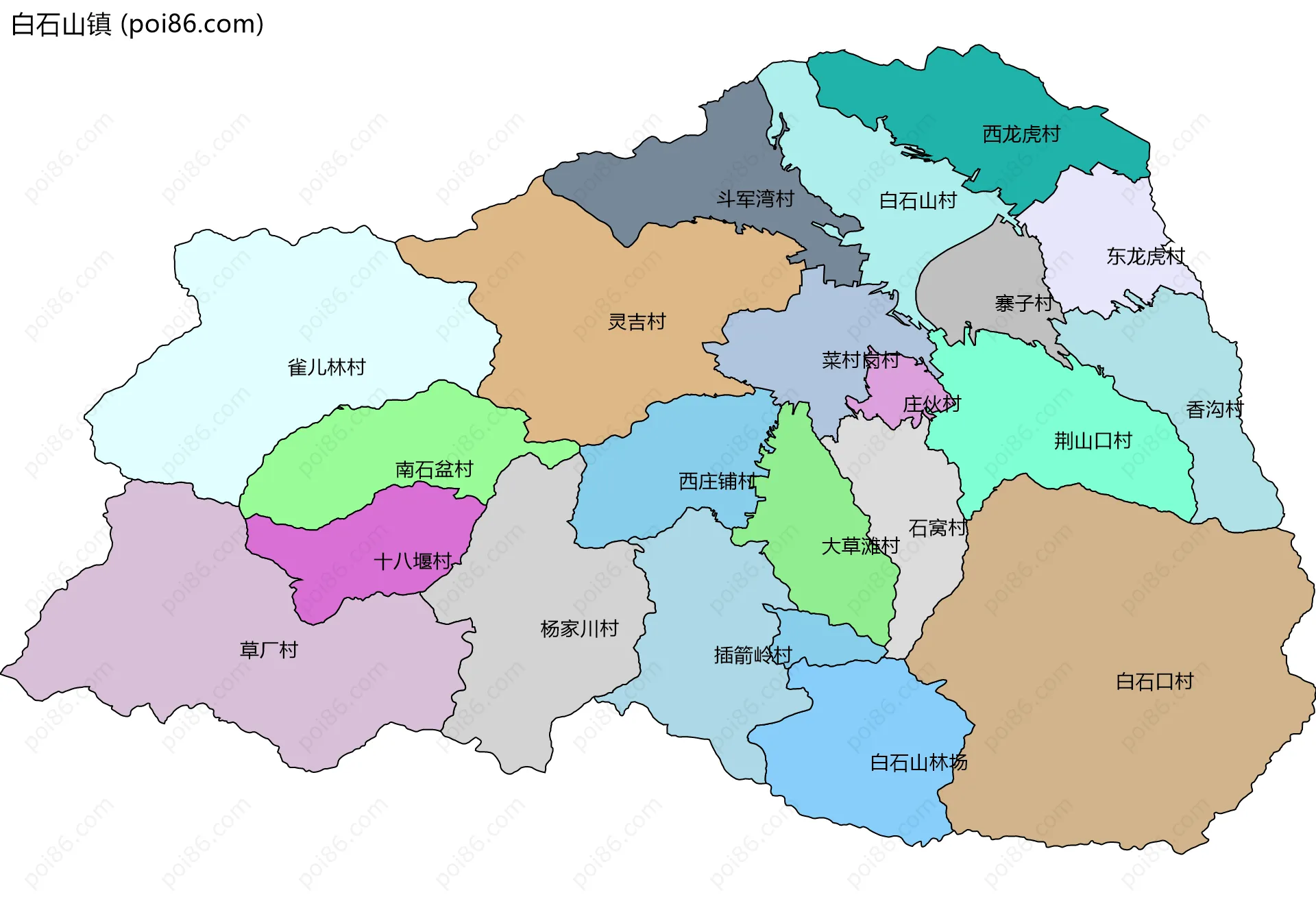 白石山镇边界地图(五级行政区划)