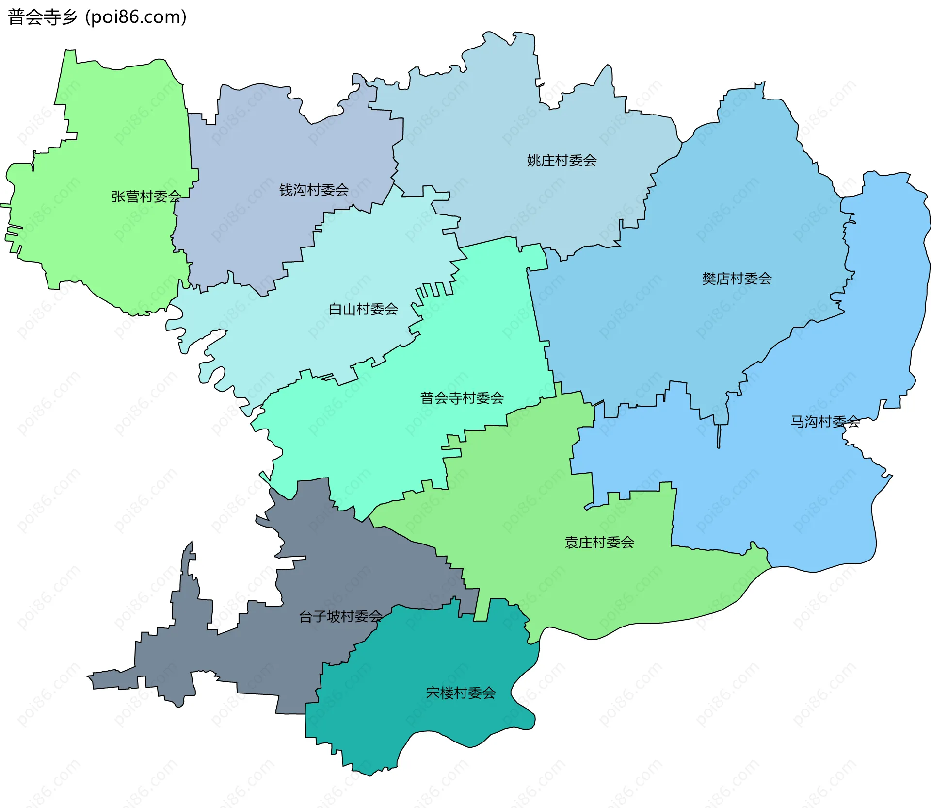 普会寺乡边界地图(五级行政区划)