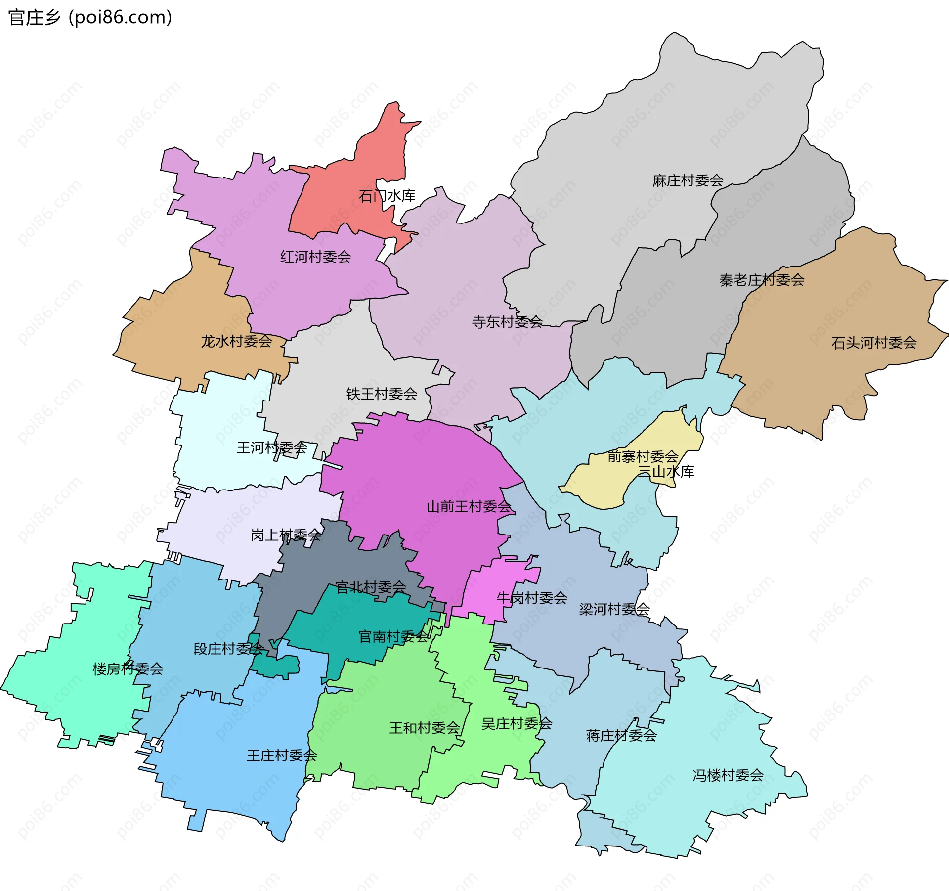 官庄乡边界地图(五级行政区划)