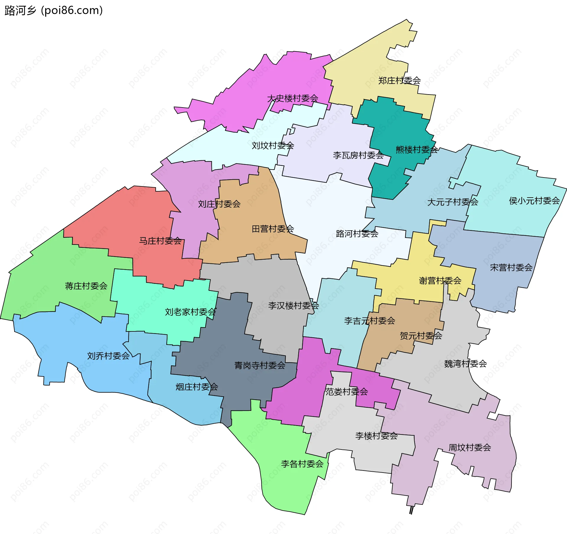 路河乡边界地图(五级行政区划)