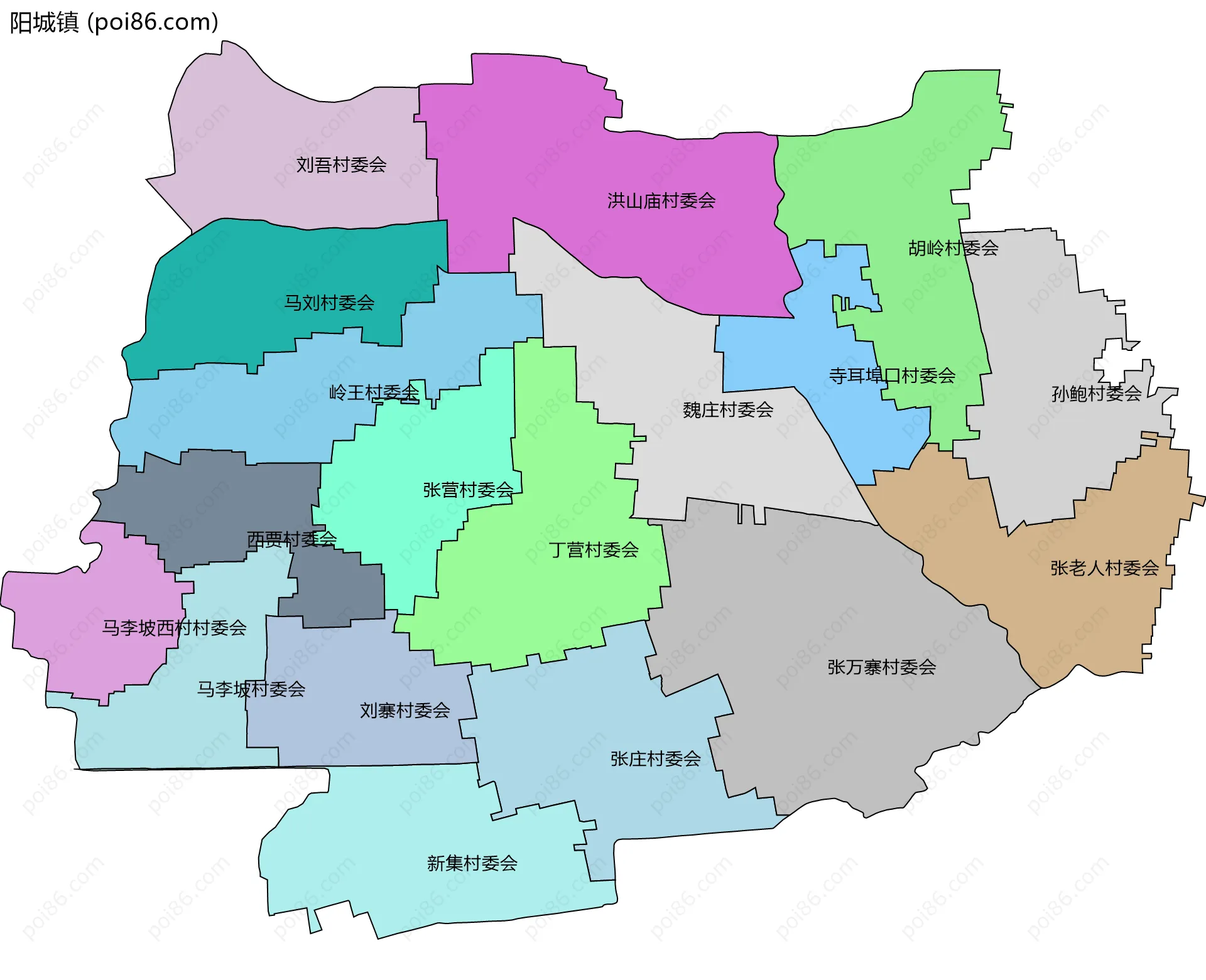 阳城镇边界地图(五级行政区划)