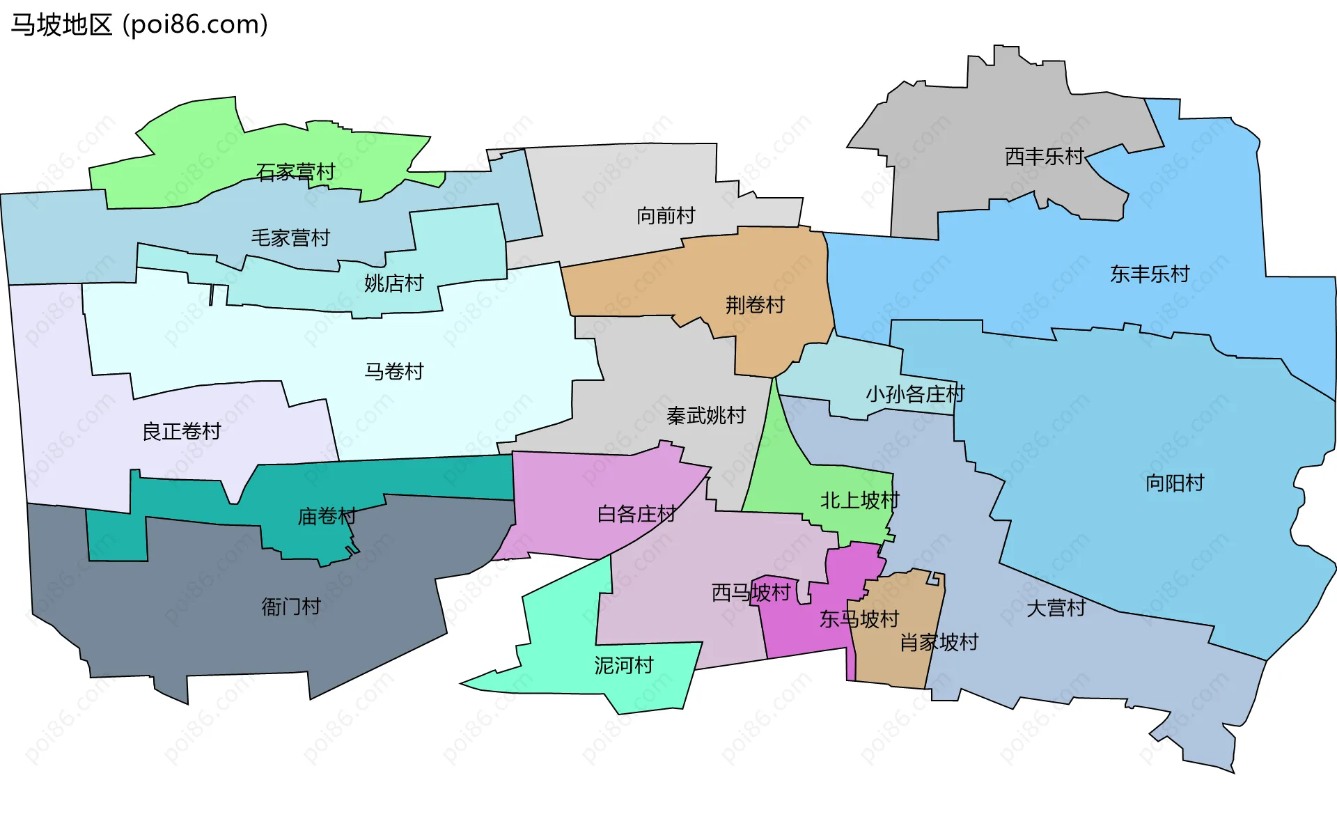 马坡地区边界地图(五级行政区划)