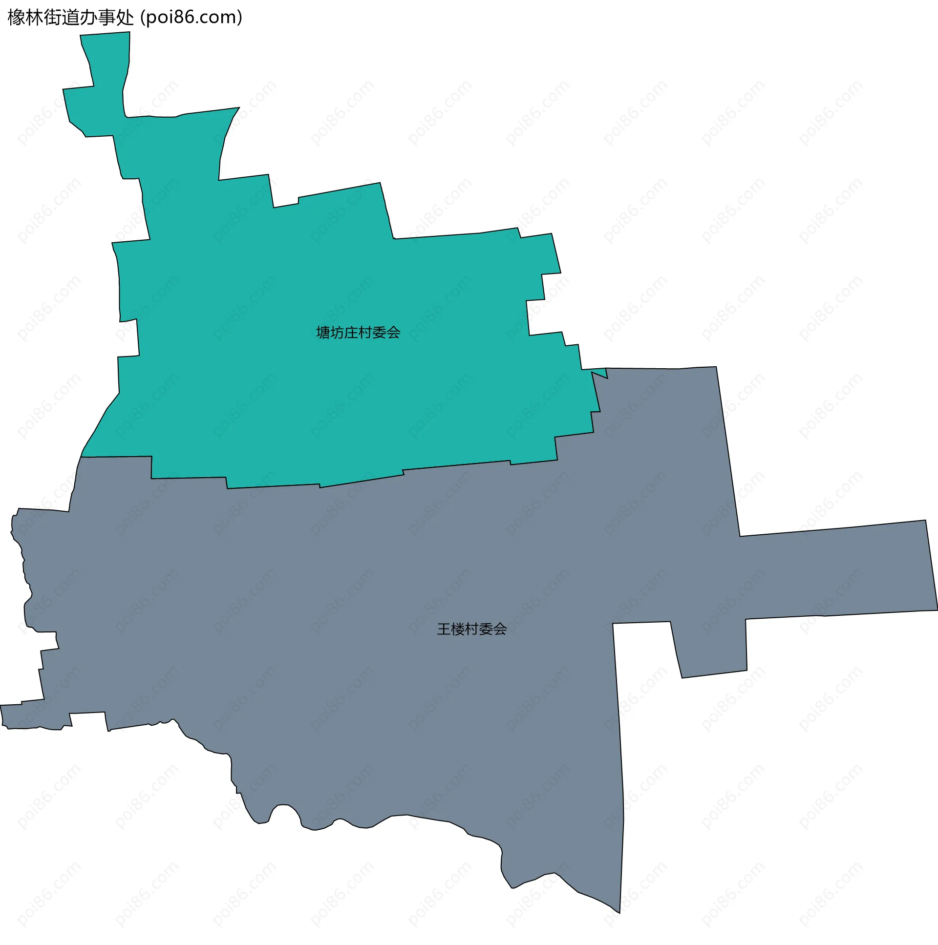 橡林街道办事处边界地图(五级行政区划)