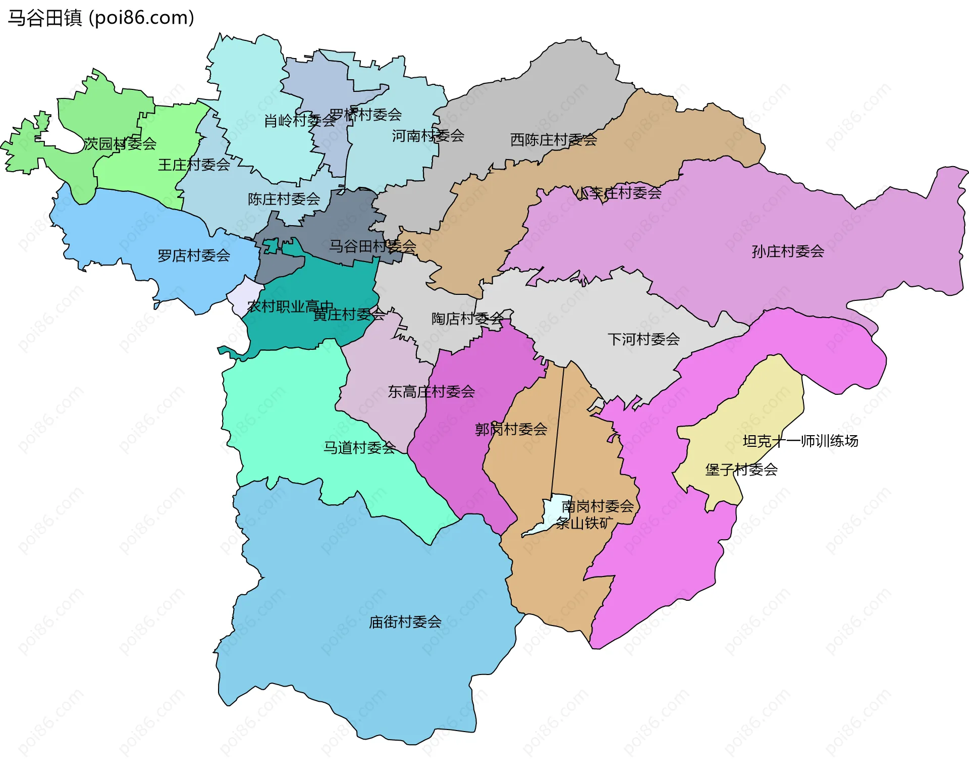 马谷田镇边界地图(五级行政区划)
