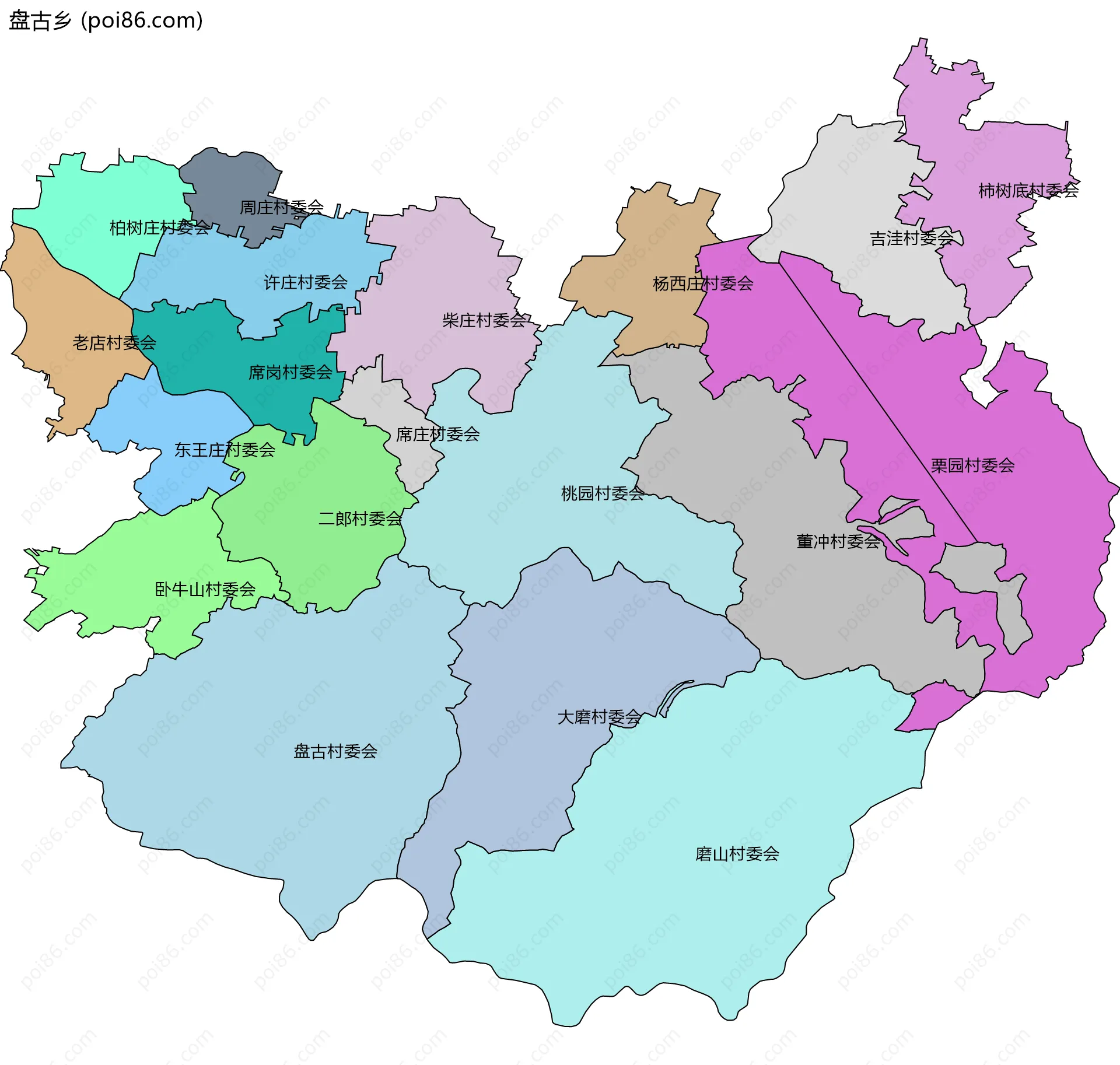 盘古乡边界地图(五级行政区划)