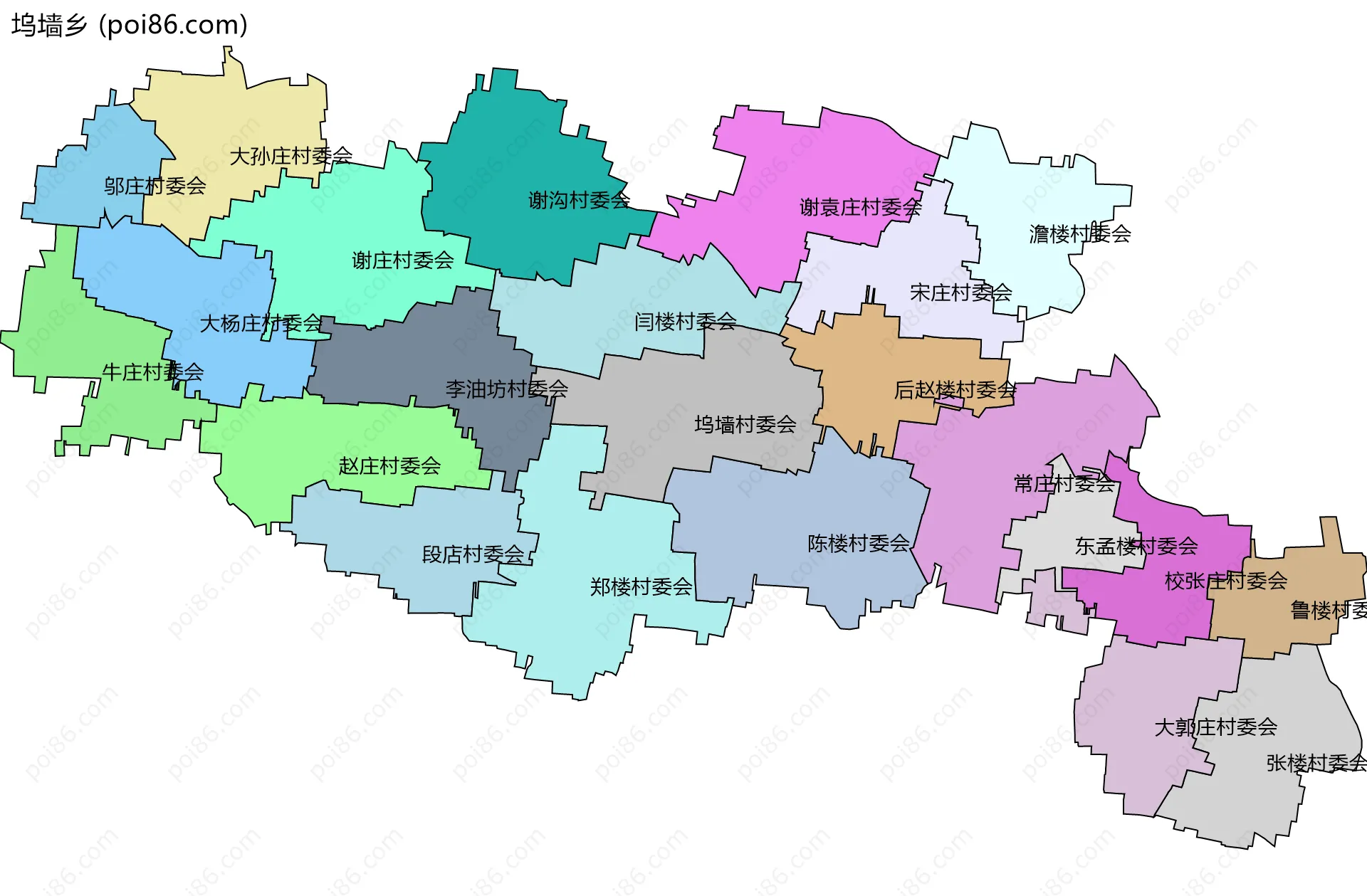 坞墙乡边界地图(五级行政区划)