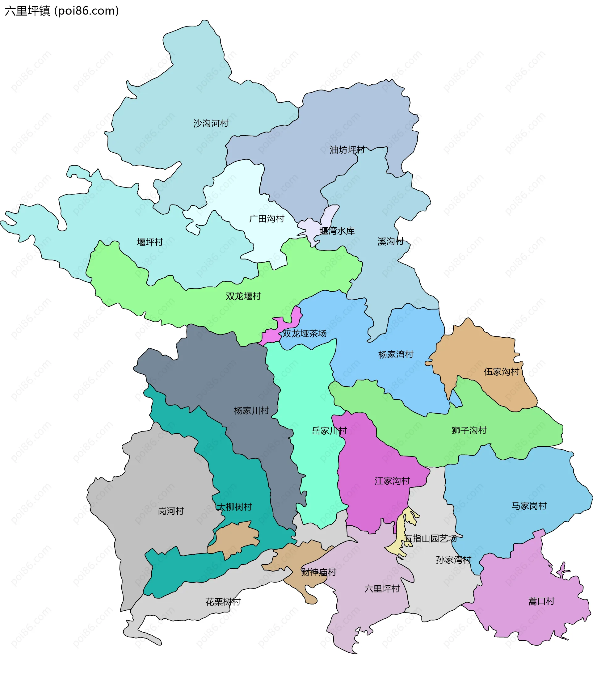 六里坪镇边界地图(五级行政区划)