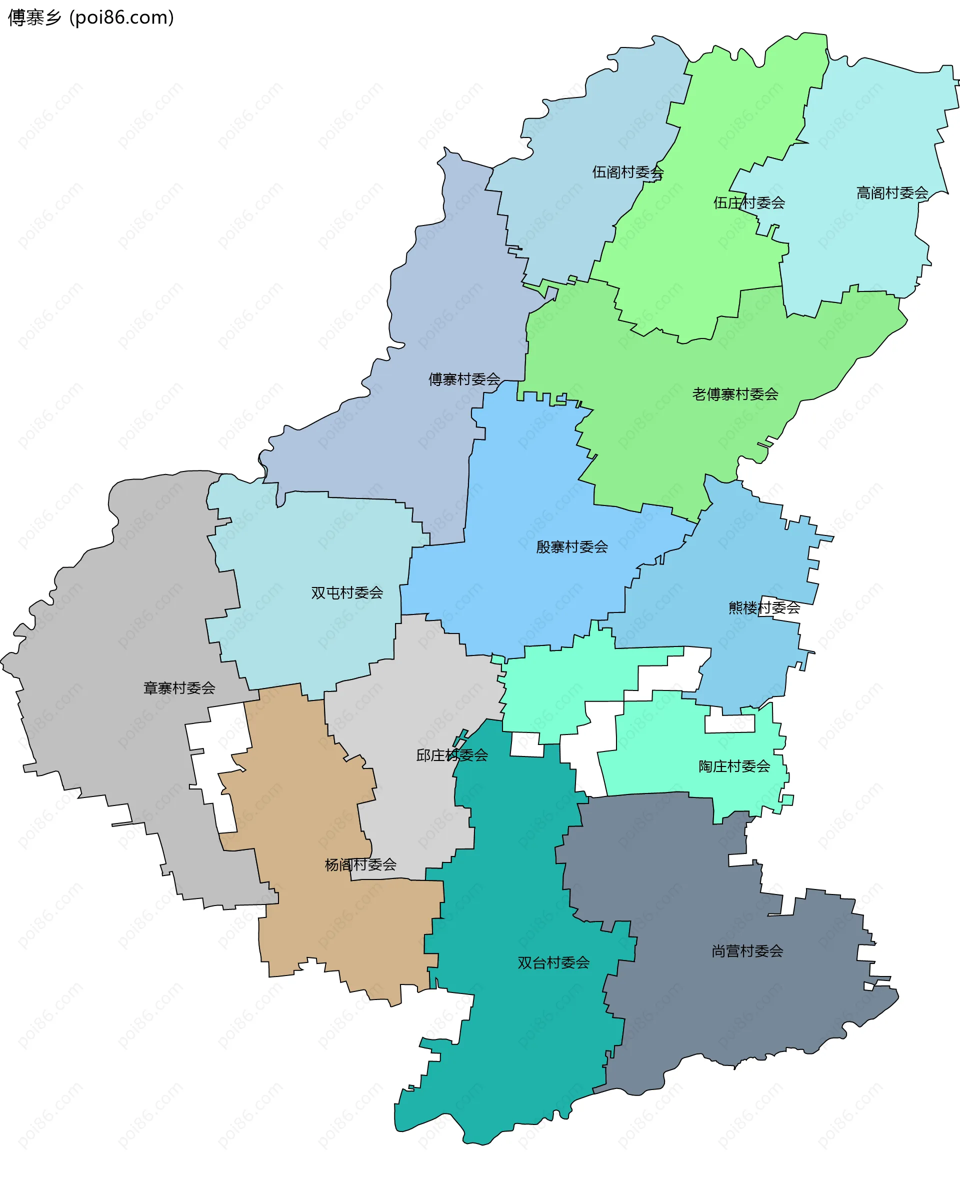 傅寨乡边界地图(五级行政区划)