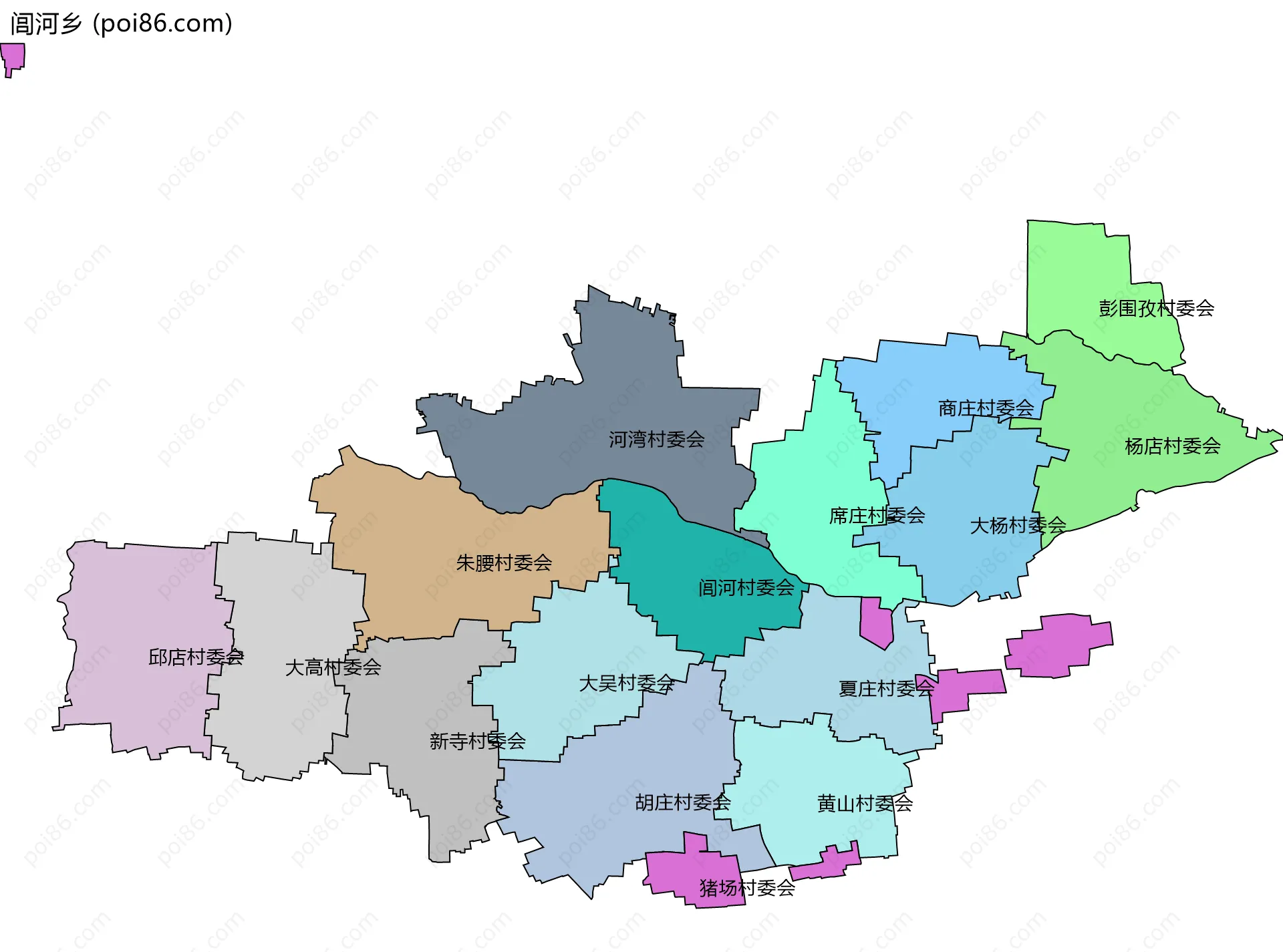 闾河乡边界地图(五级行政区划)