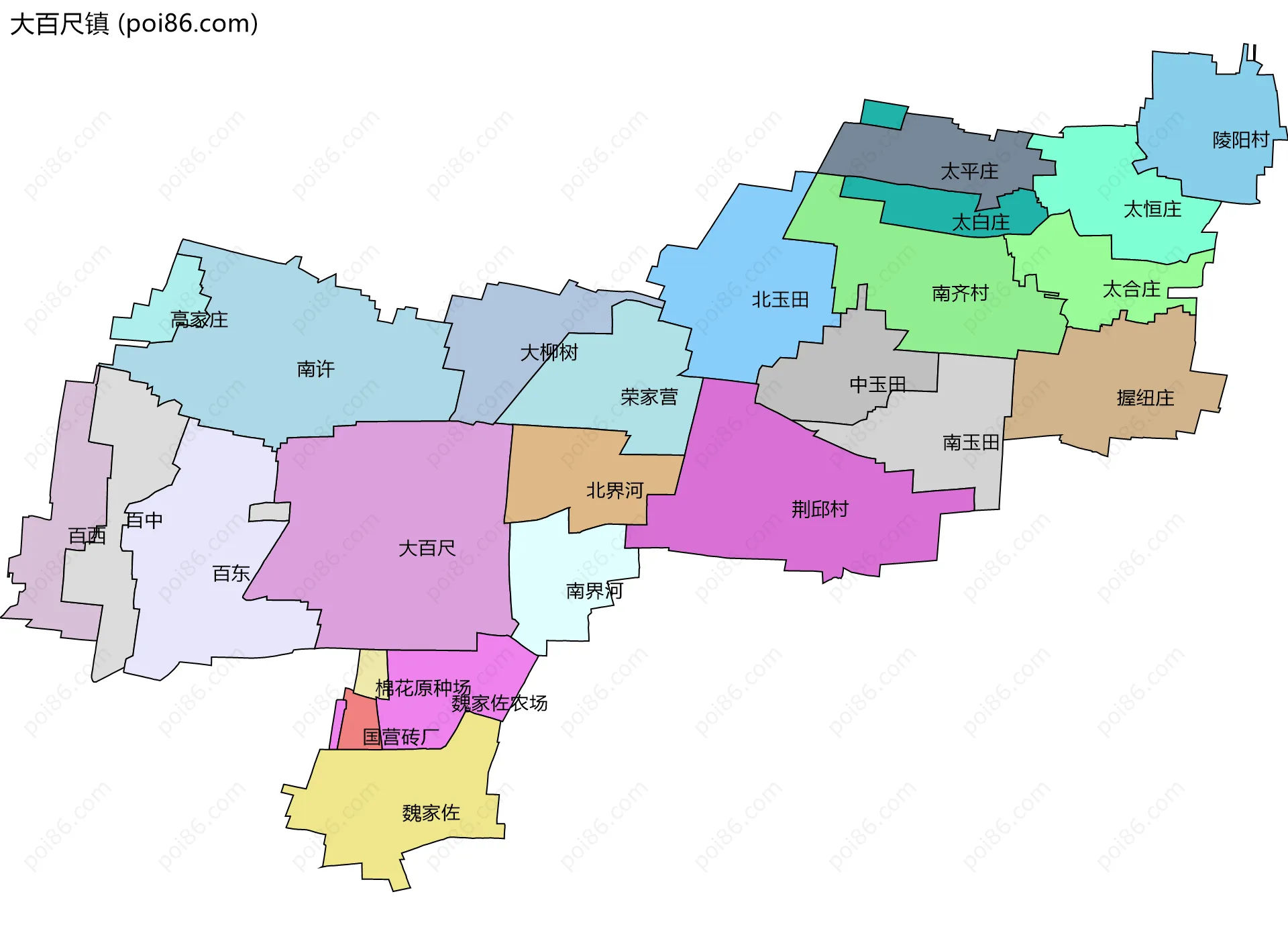 大百尺镇边界地图(五级行政区划)