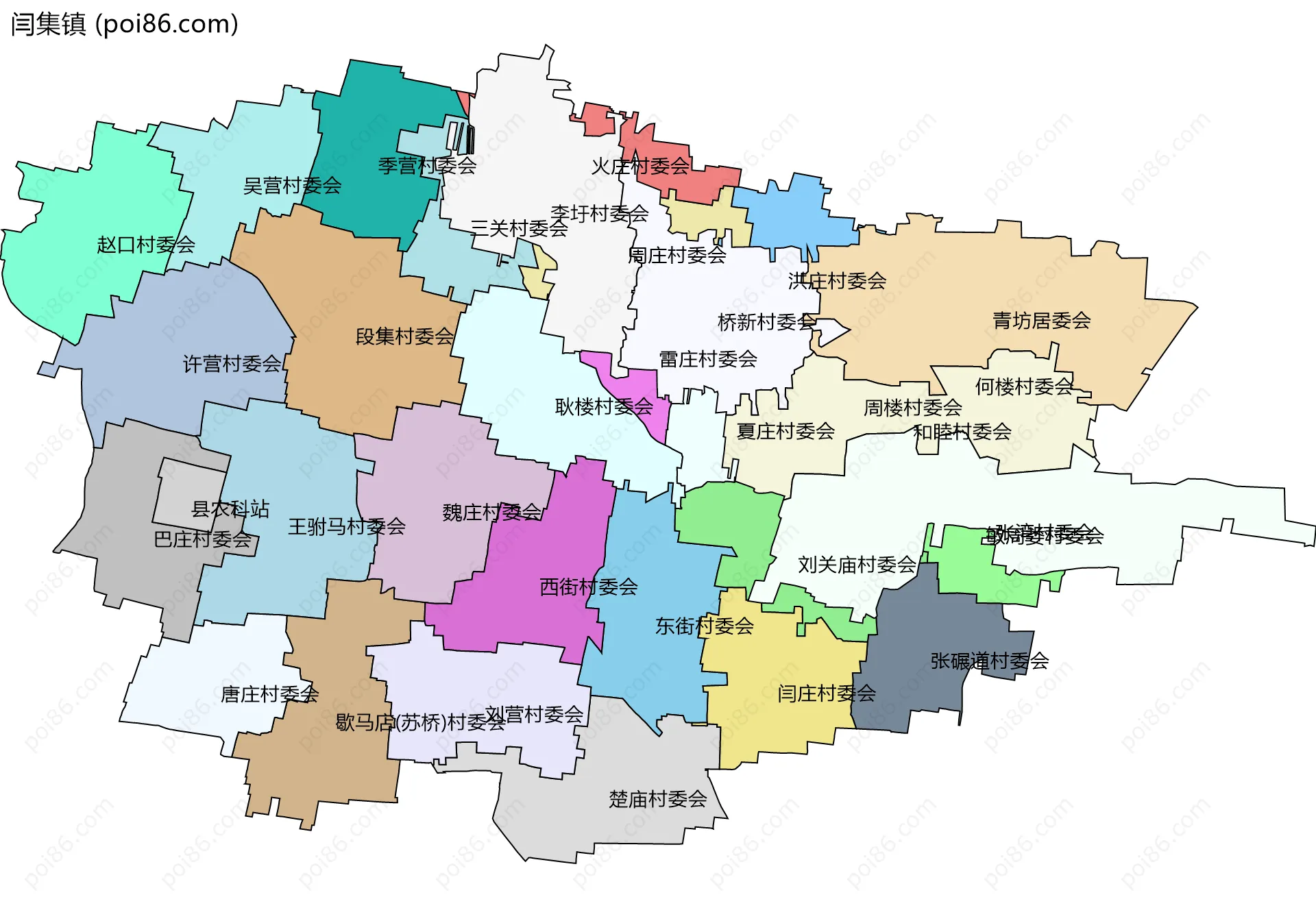 闫集镇边界地图(五级行政区划)