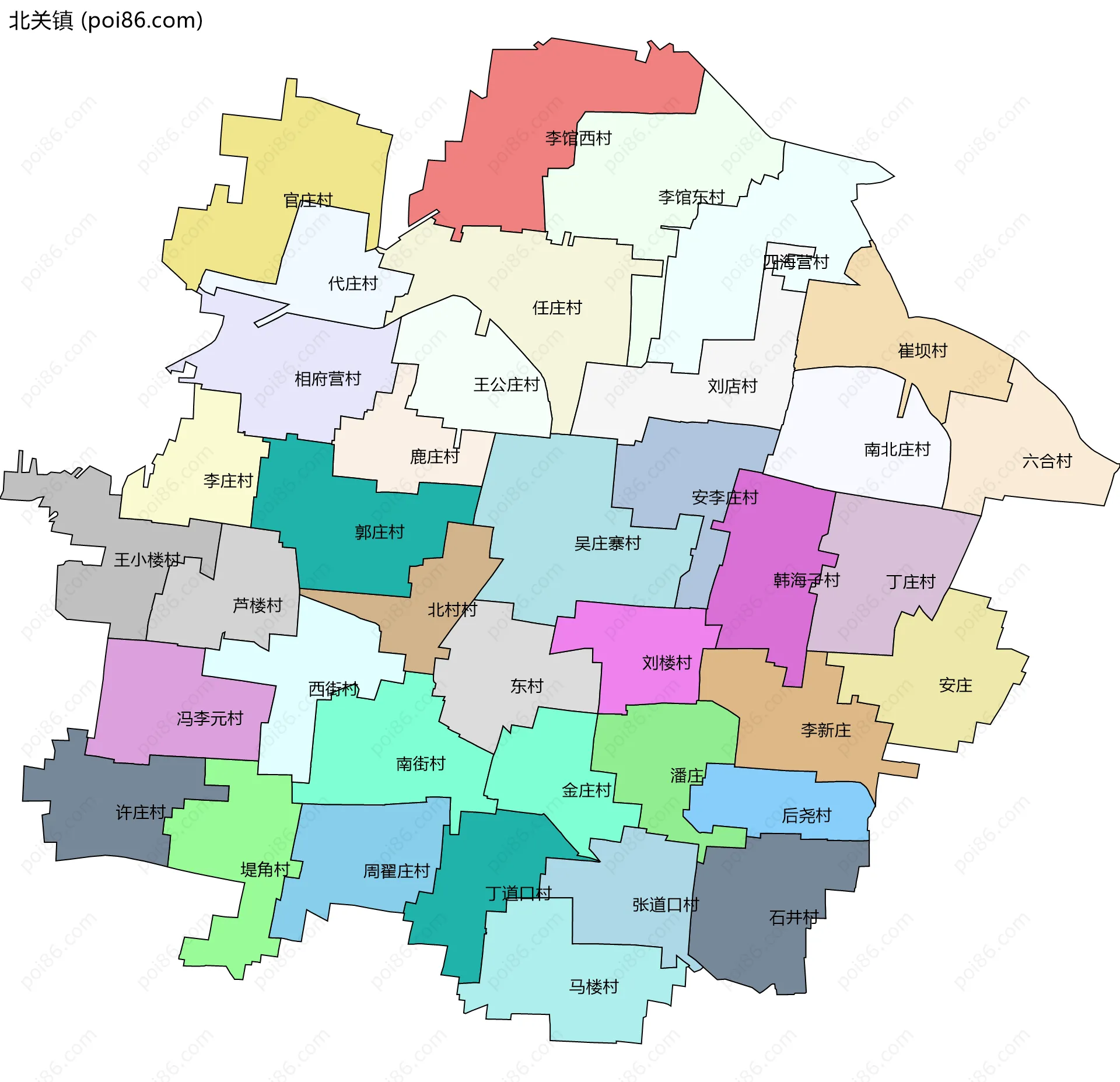 北关镇边界地图(五级行政区划)