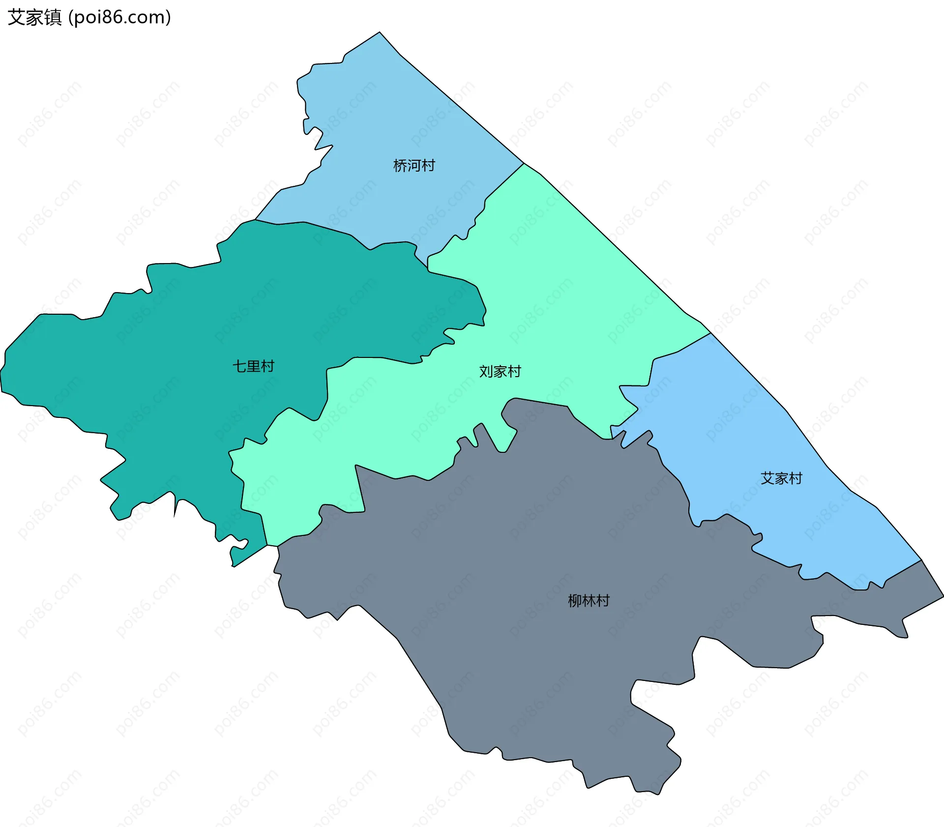 艾家镇边界地图(五级行政区划)