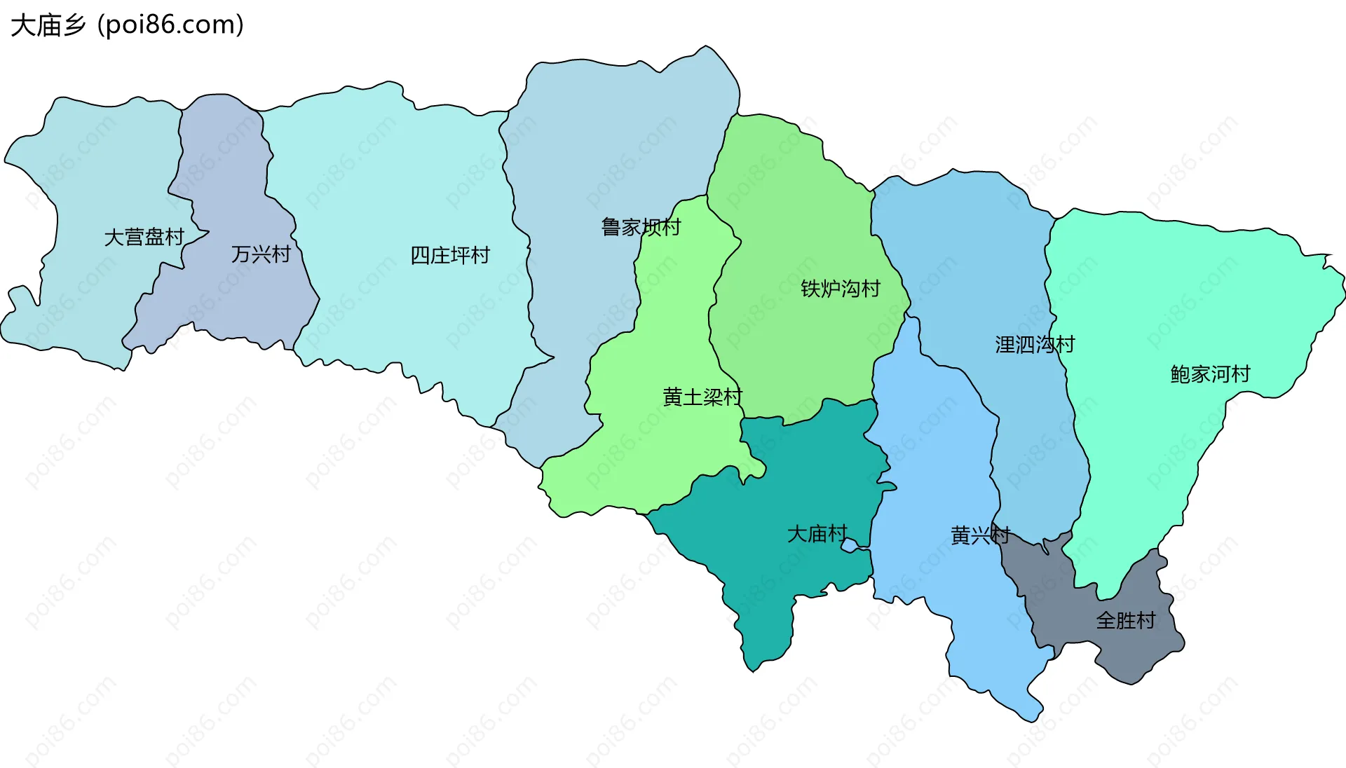 大庙乡边界地图(五级行政区划)