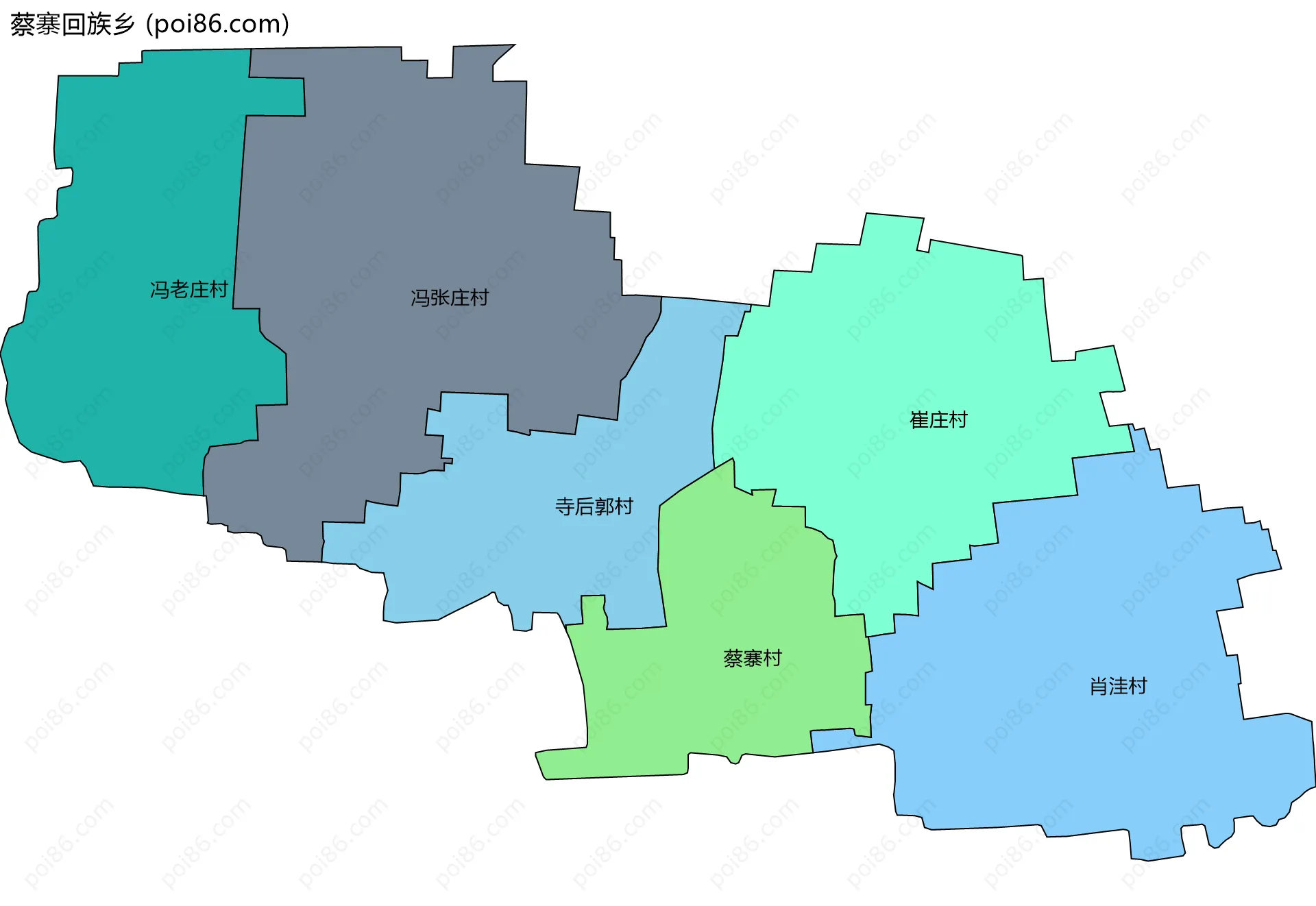 蔡寨回族乡边界地图(五级行政区划)