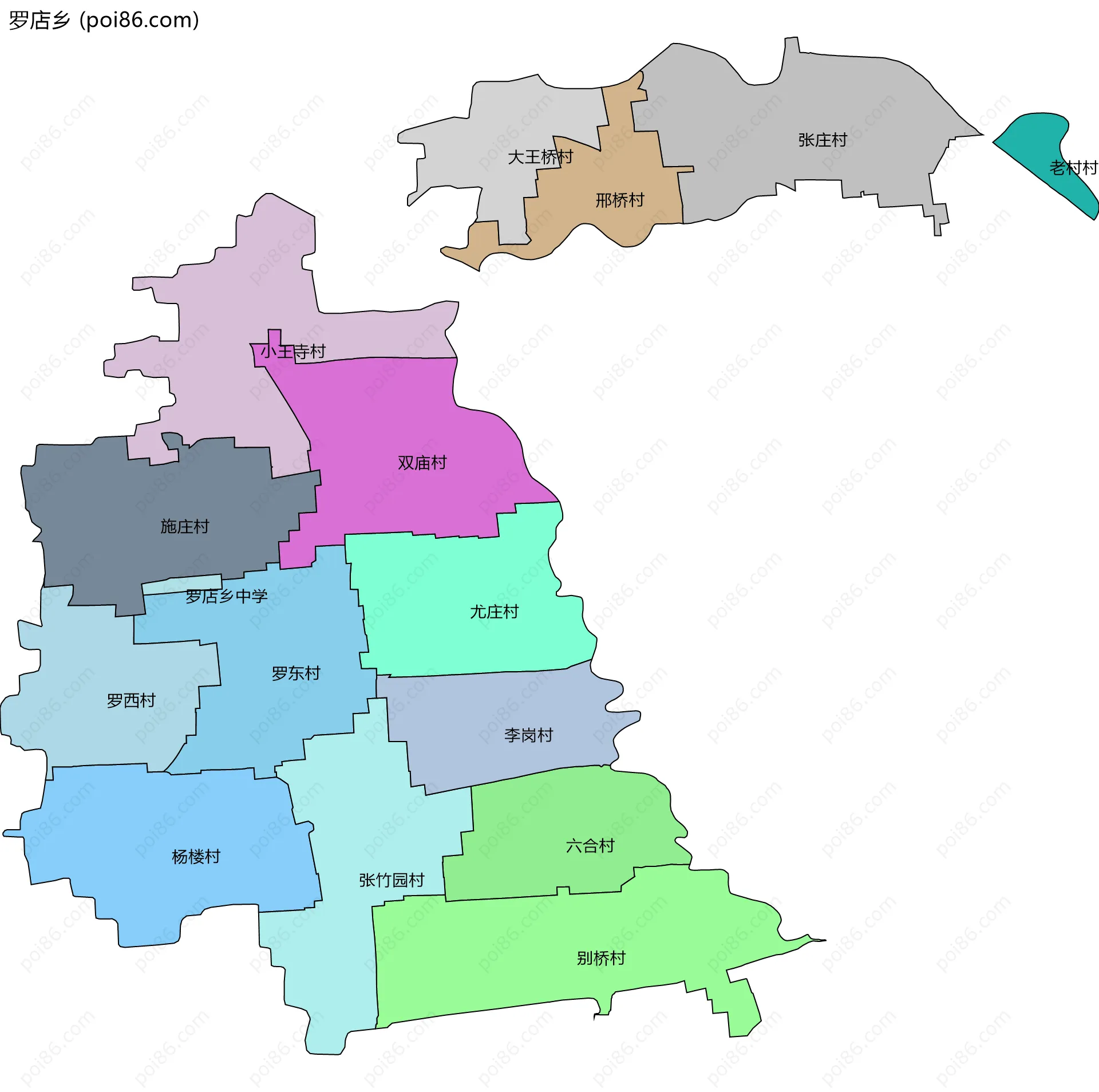罗店乡边界地图(五级行政区划)