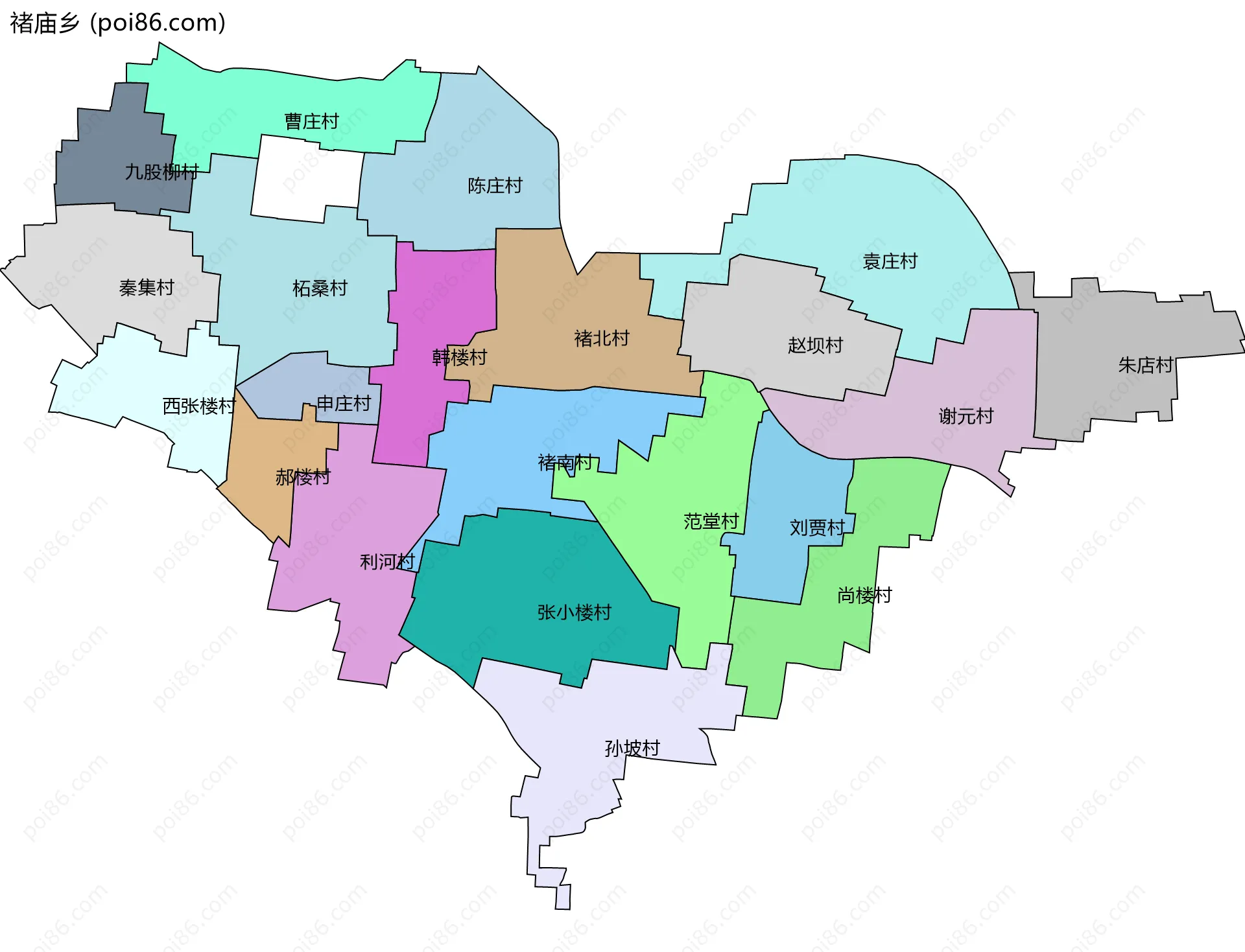 禇庙乡边界地图(五级行政区划)