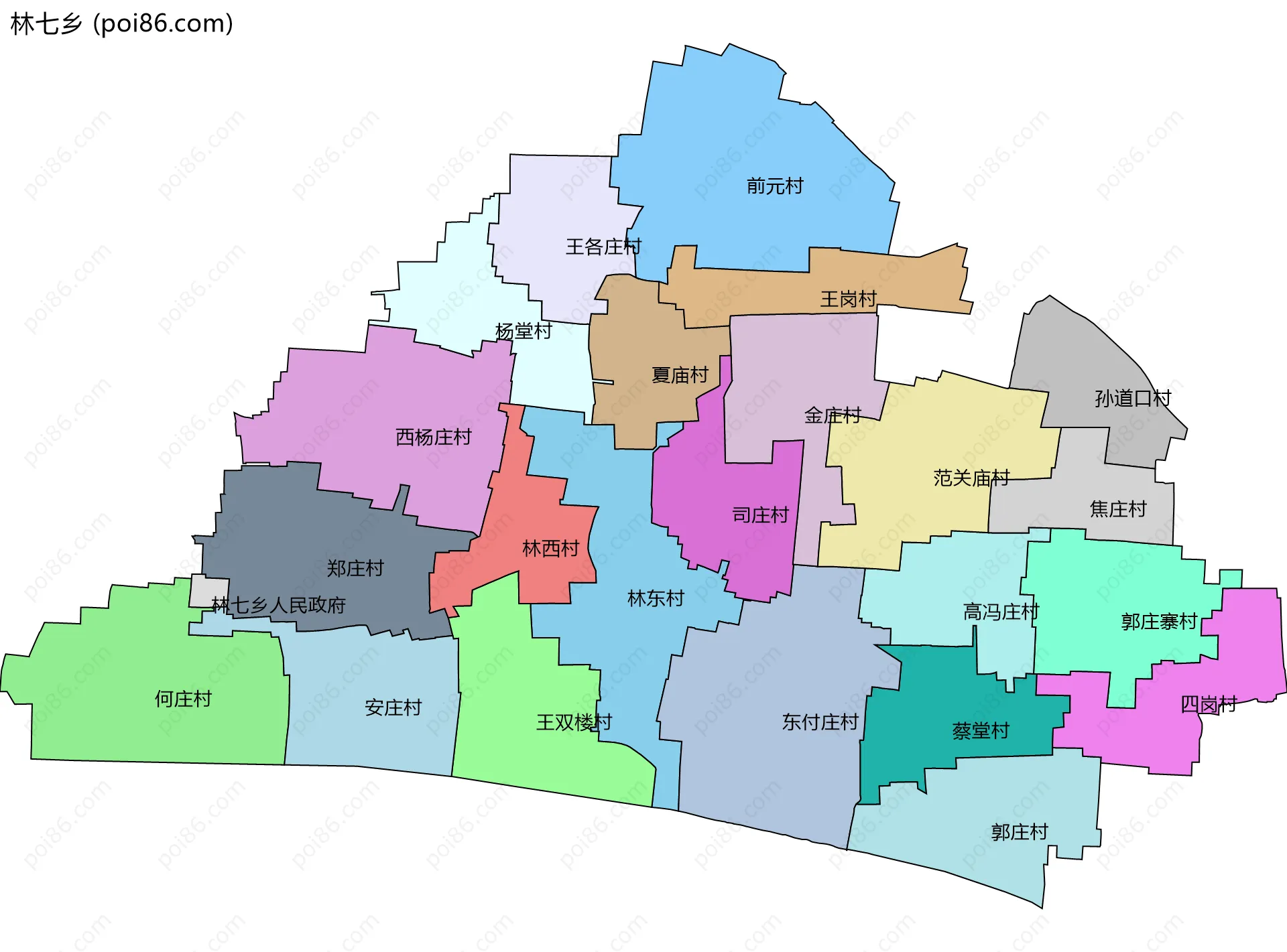 林七乡边界地图(五级行政区划)