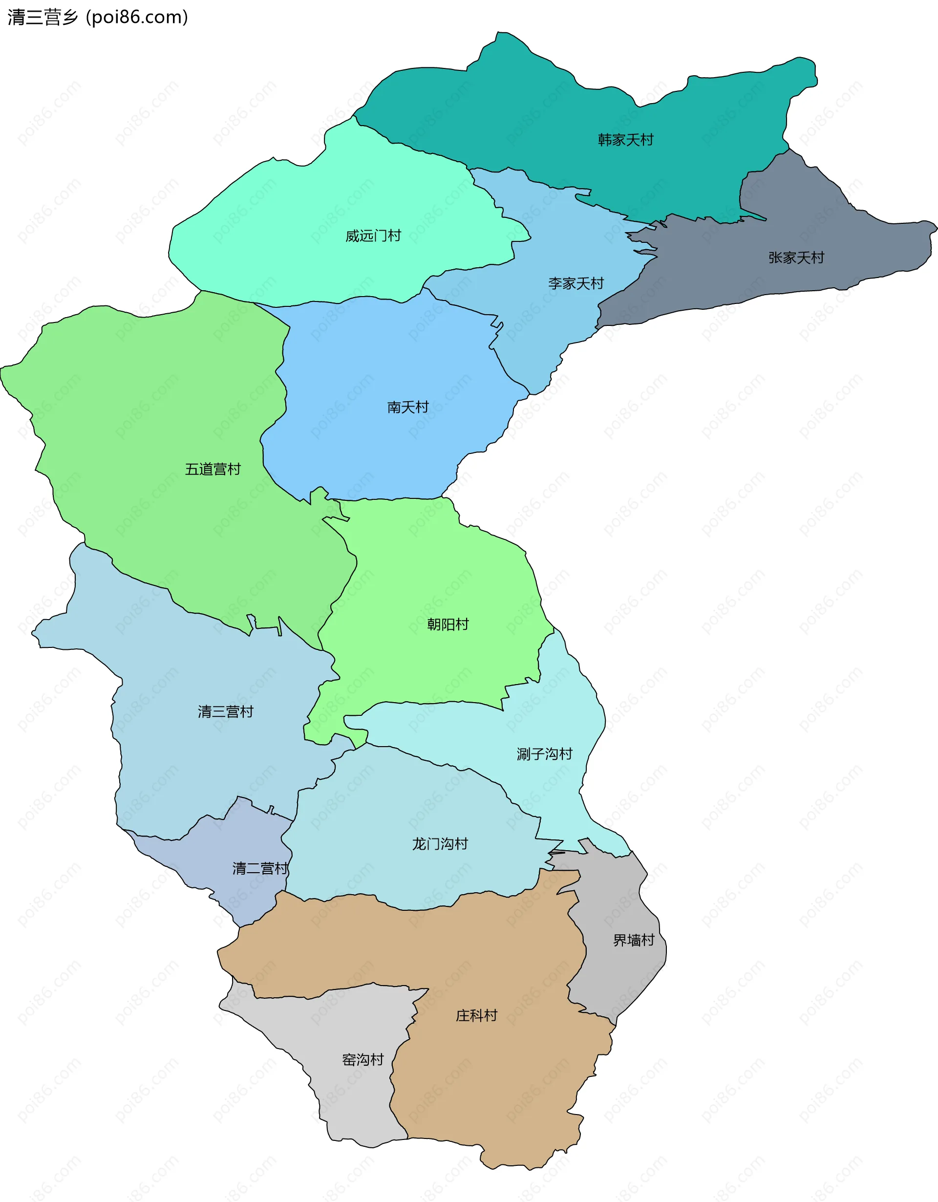 清三营乡边界地图(五级行政区划)