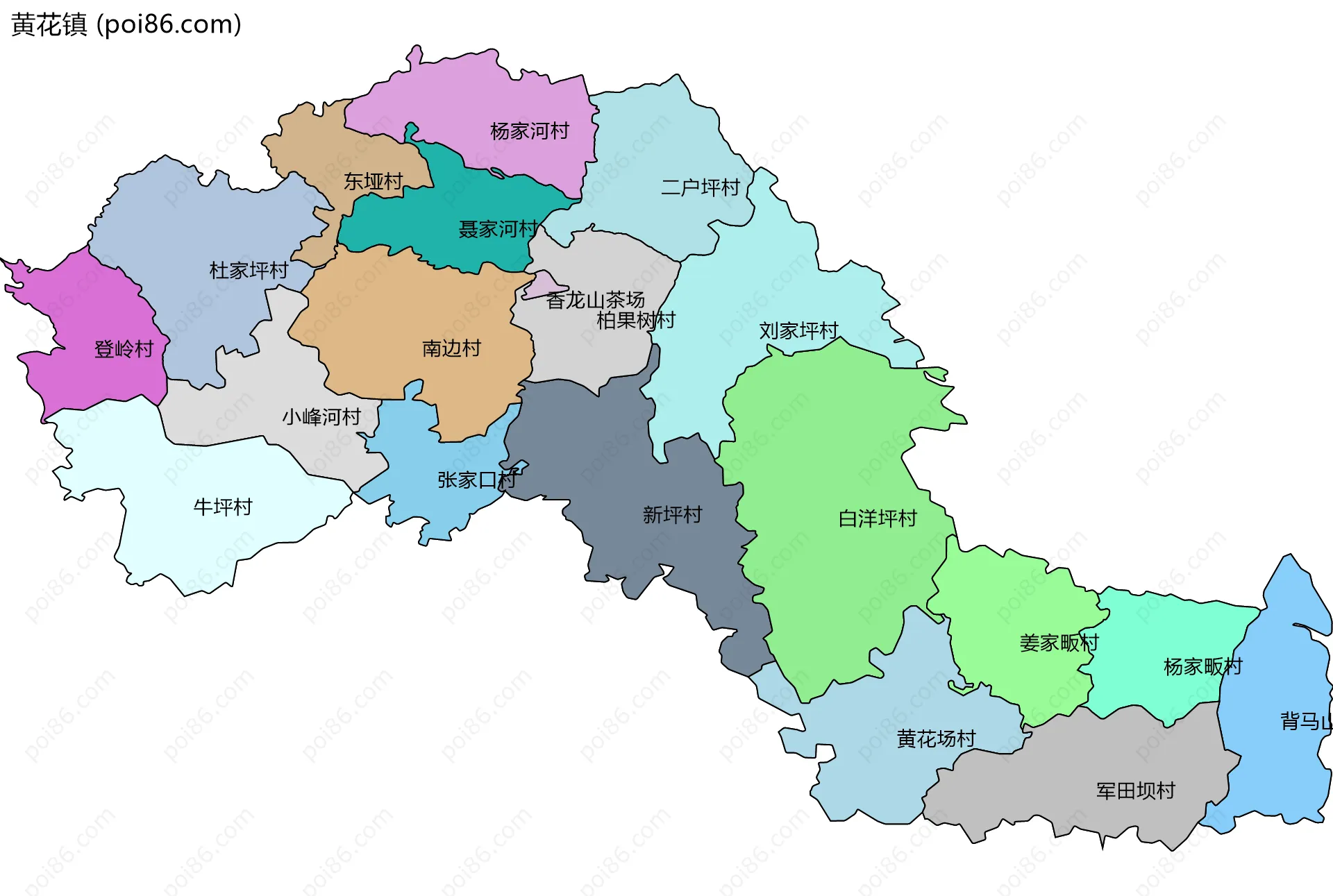 黄花镇边界地图(五级行政区划)