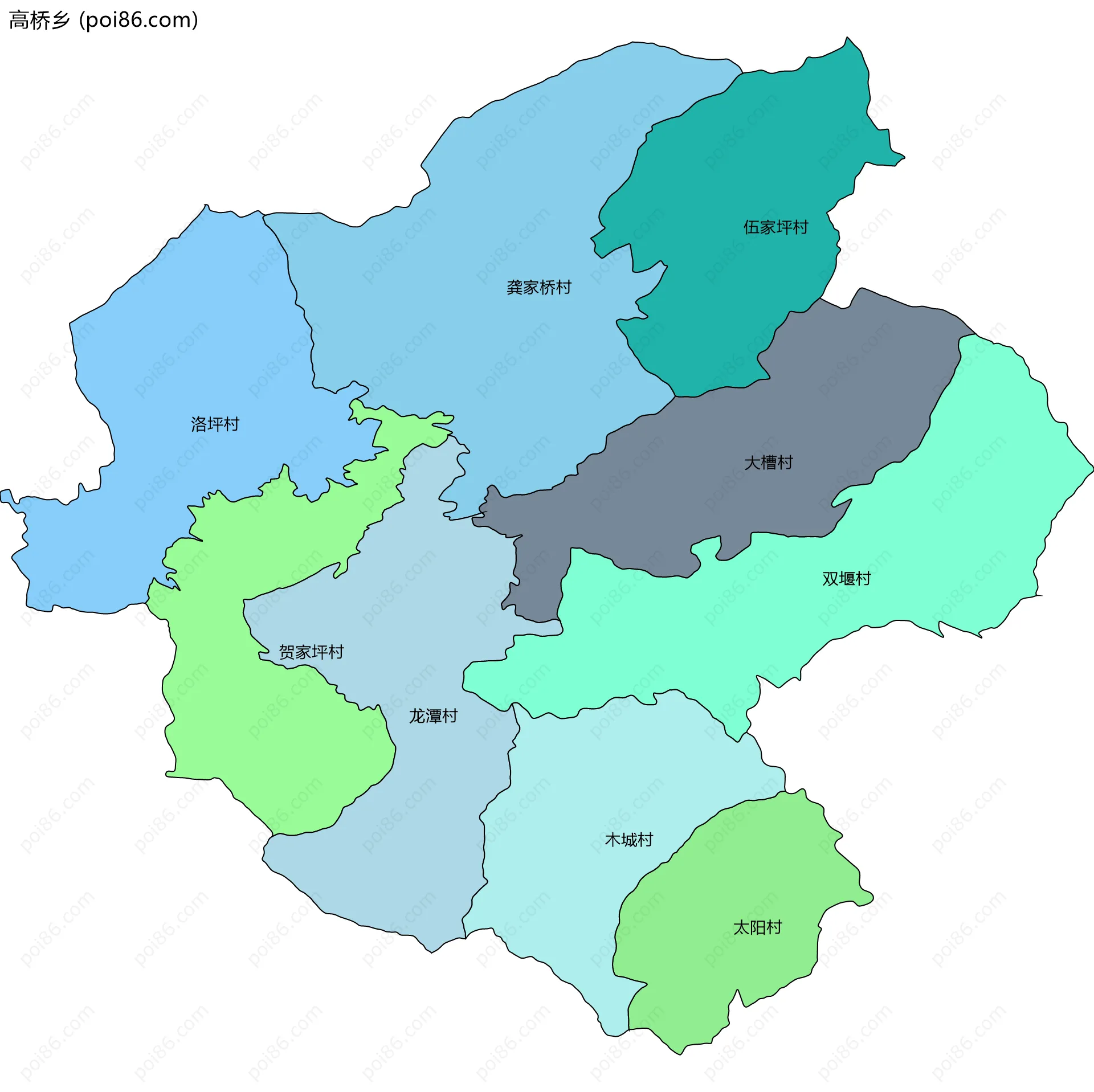 高桥乡边界地图(五级行政区划)