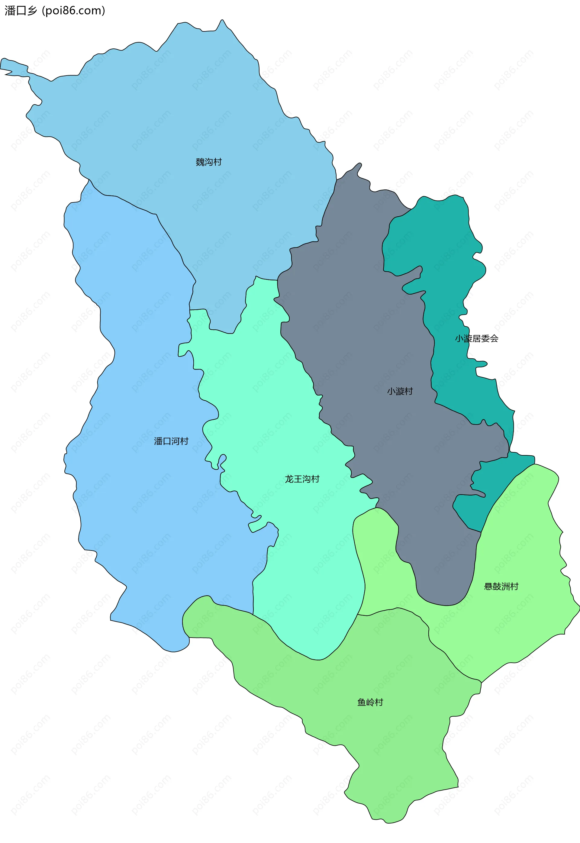 潘口乡边界地图(五级行政区划)