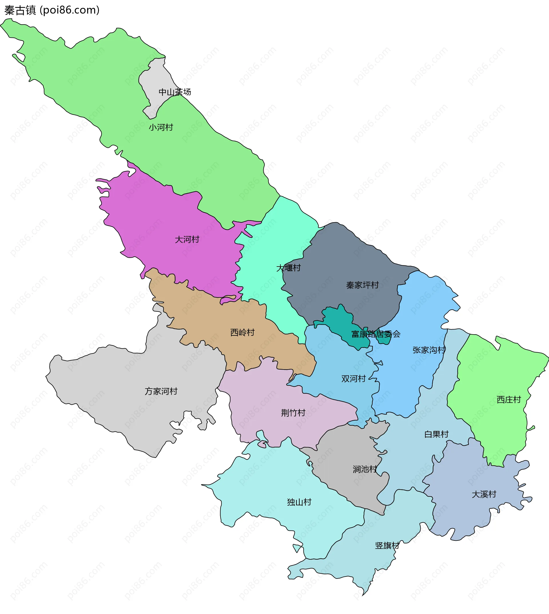 秦古镇边界地图(五级行政区划)