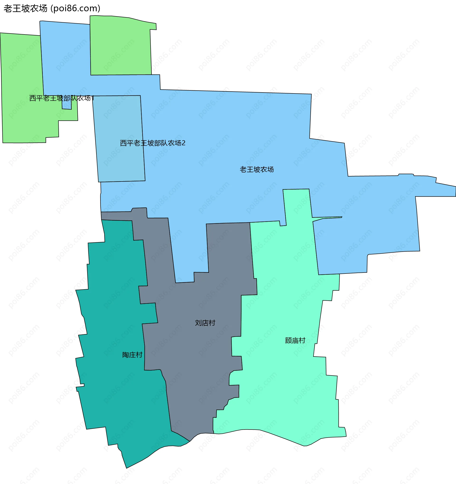 老王坡农场边界地图(五级行政区划)