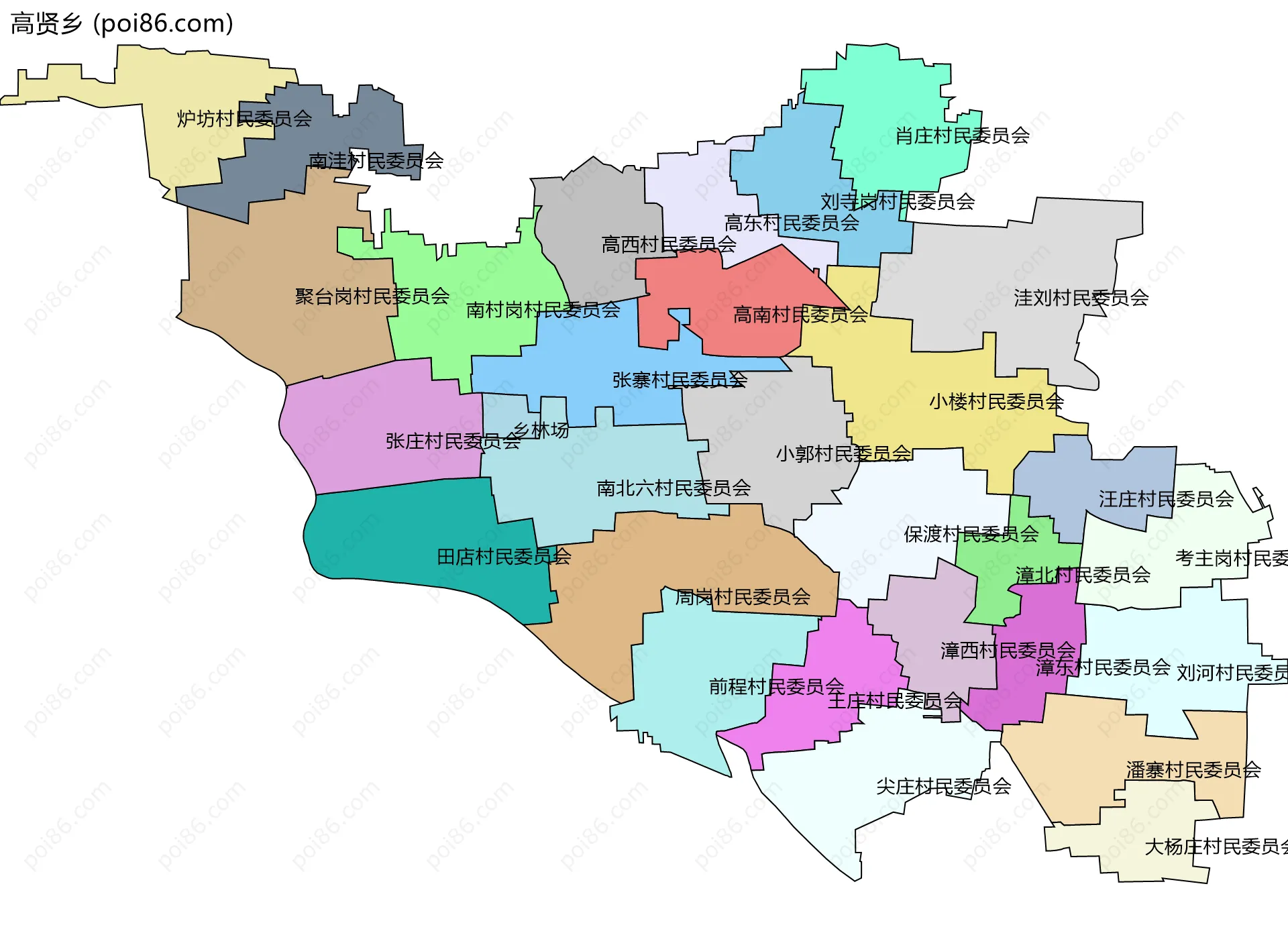 高贤乡边界地图(五级行政区划)