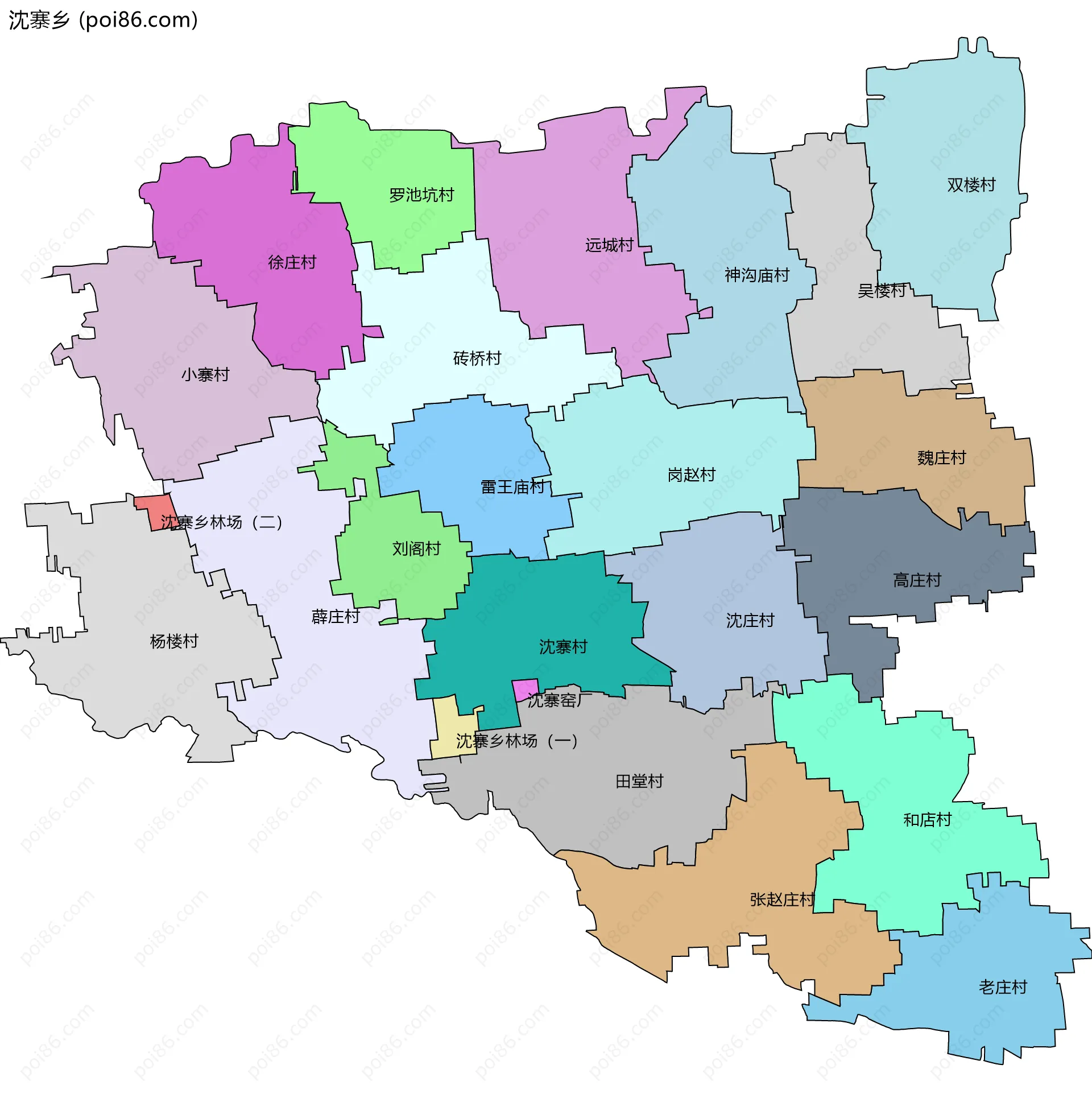 沈寨乡边界地图(五级行政区划)