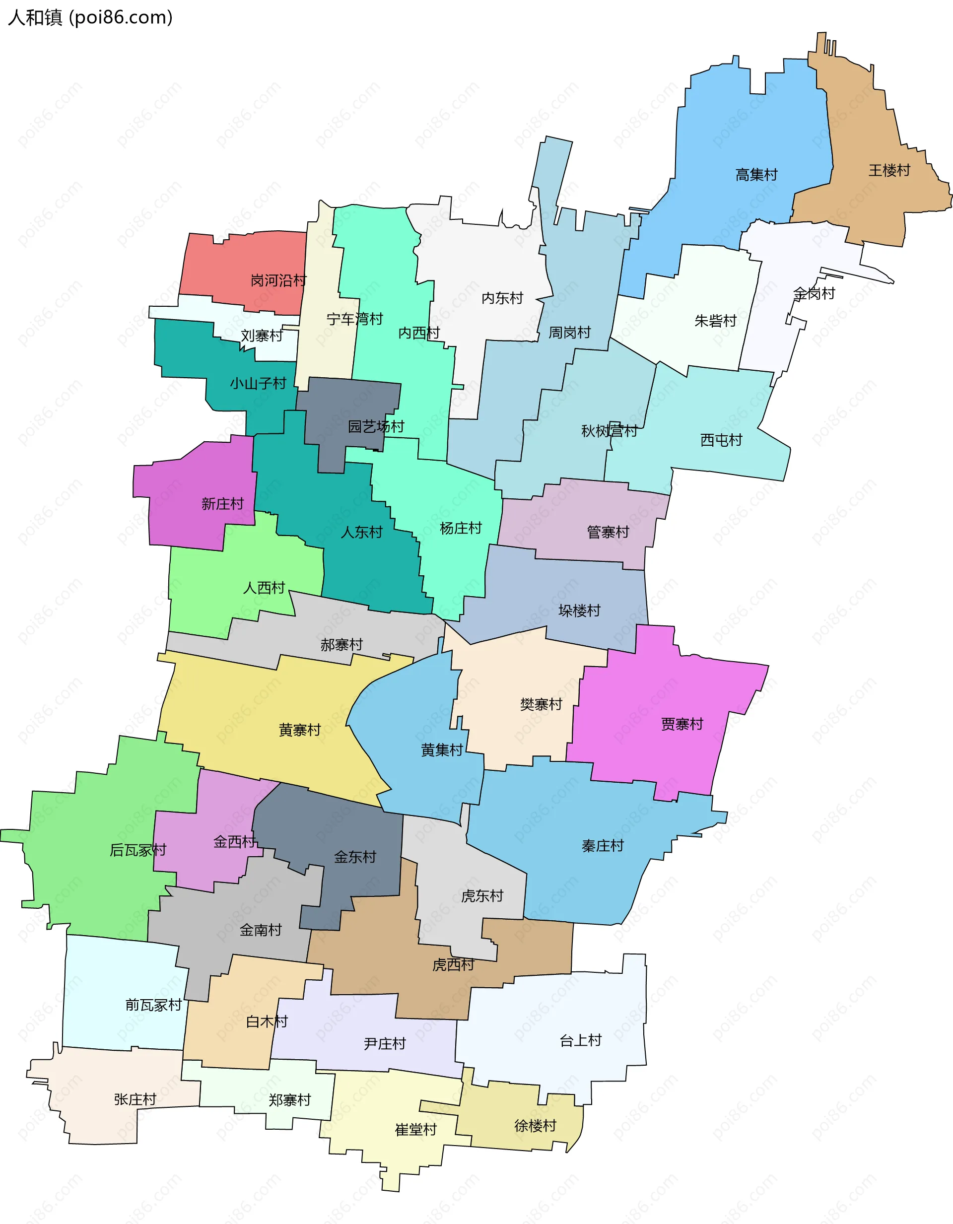 人和镇边界地图(五级行政区划)