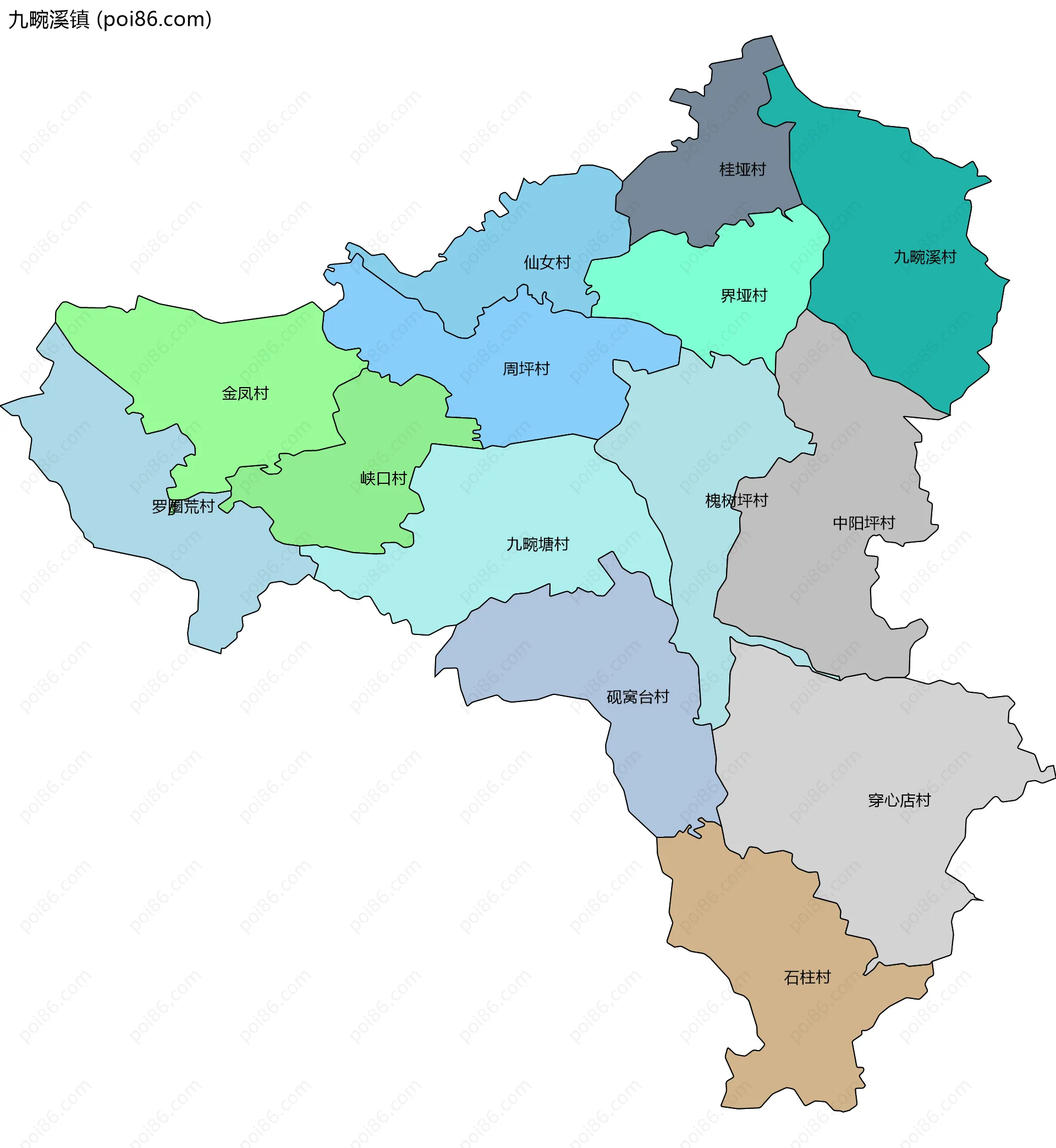 九畹溪镇边界地图(五级行政区划)