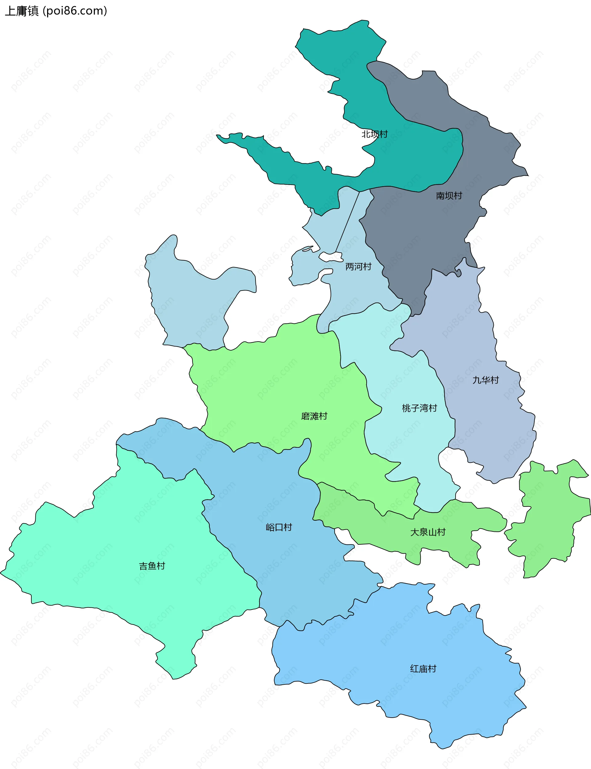 上庸镇边界地图(五级行政区划)