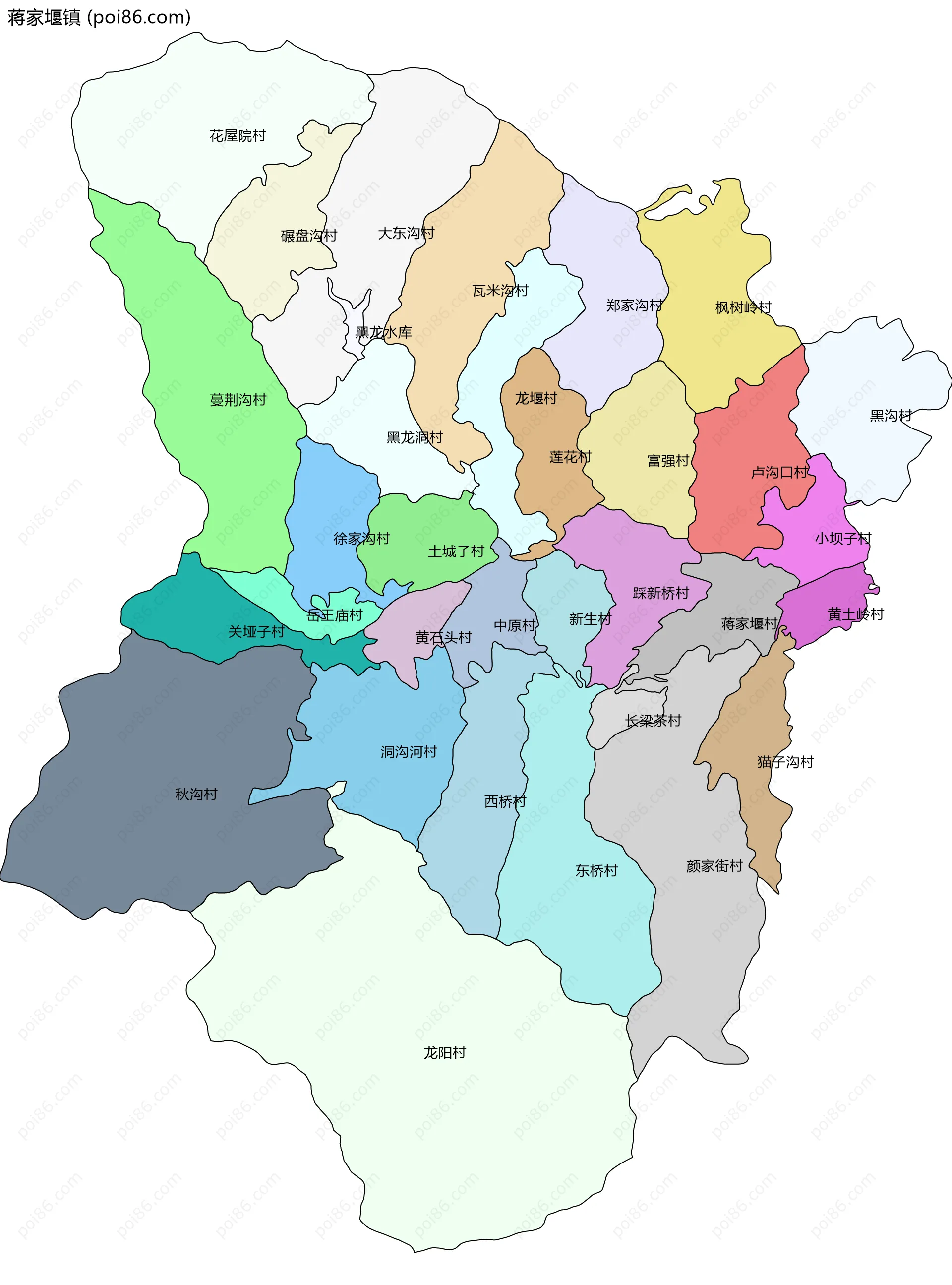 蒋家堰镇边界地图(五级行政区划)