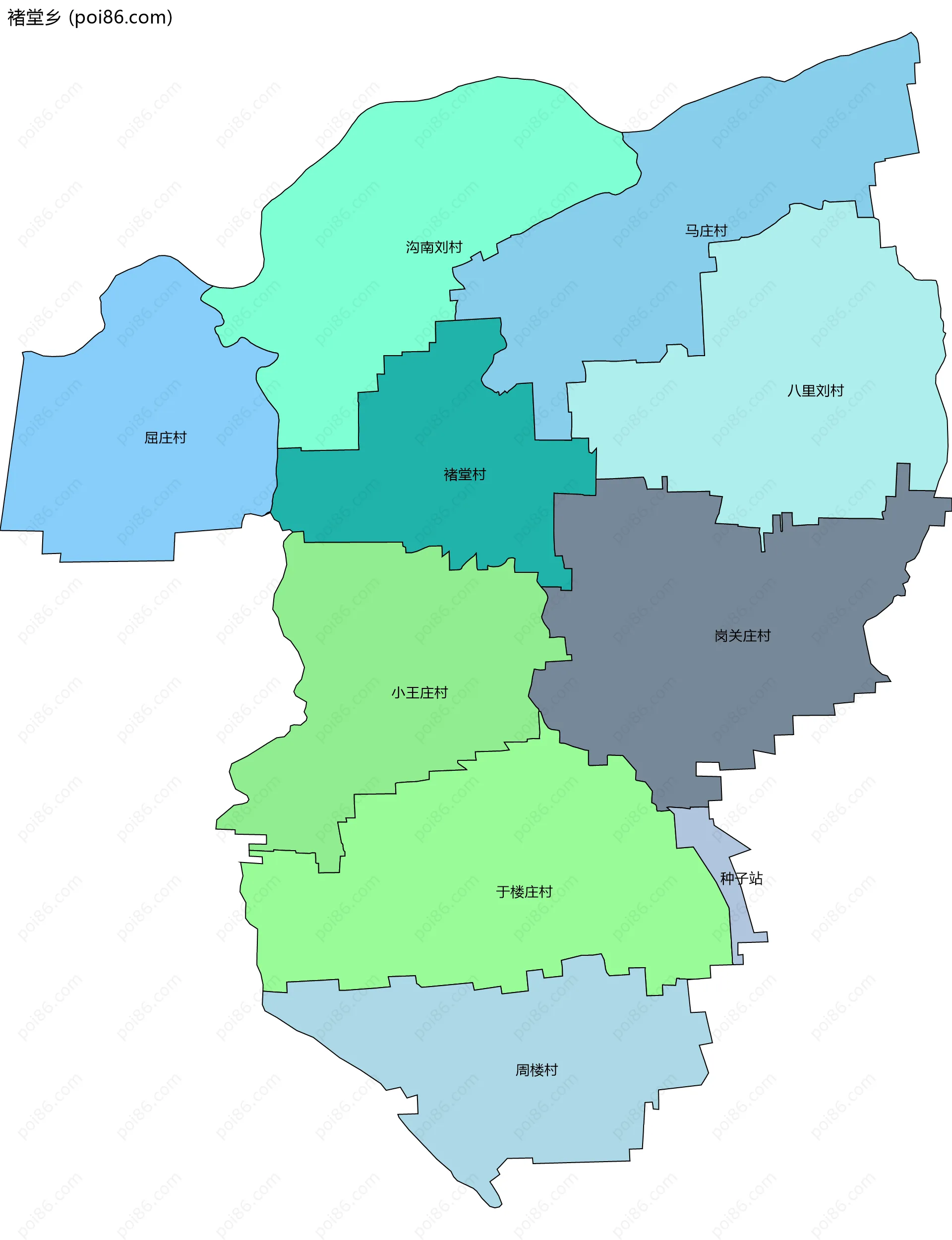 褚堂乡边界地图(五级行政区划)