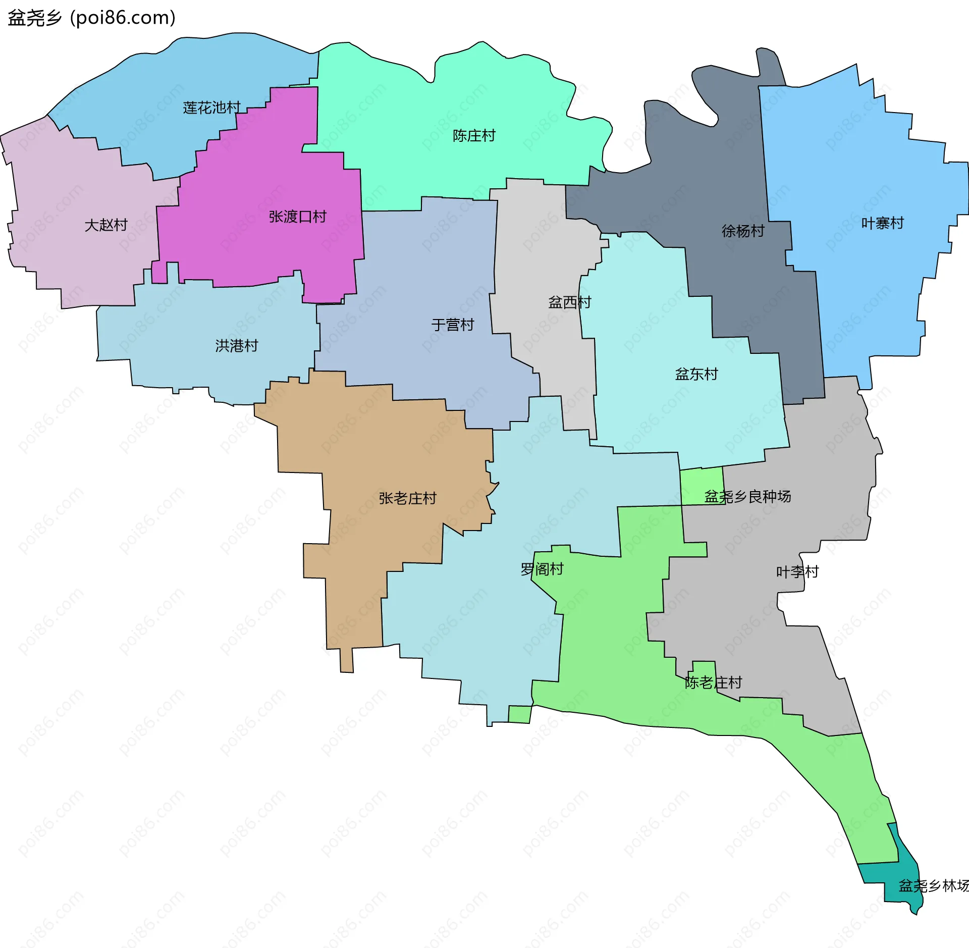 盆尧乡边界地图(五级行政区划)