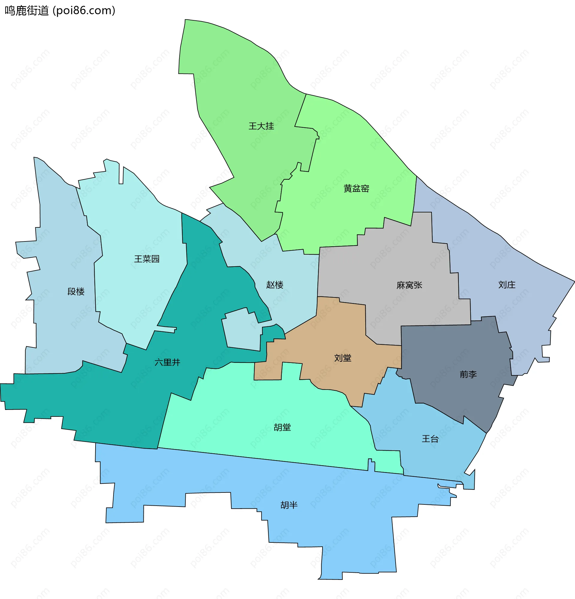 鸣鹿街道边界地图(五级行政区划)