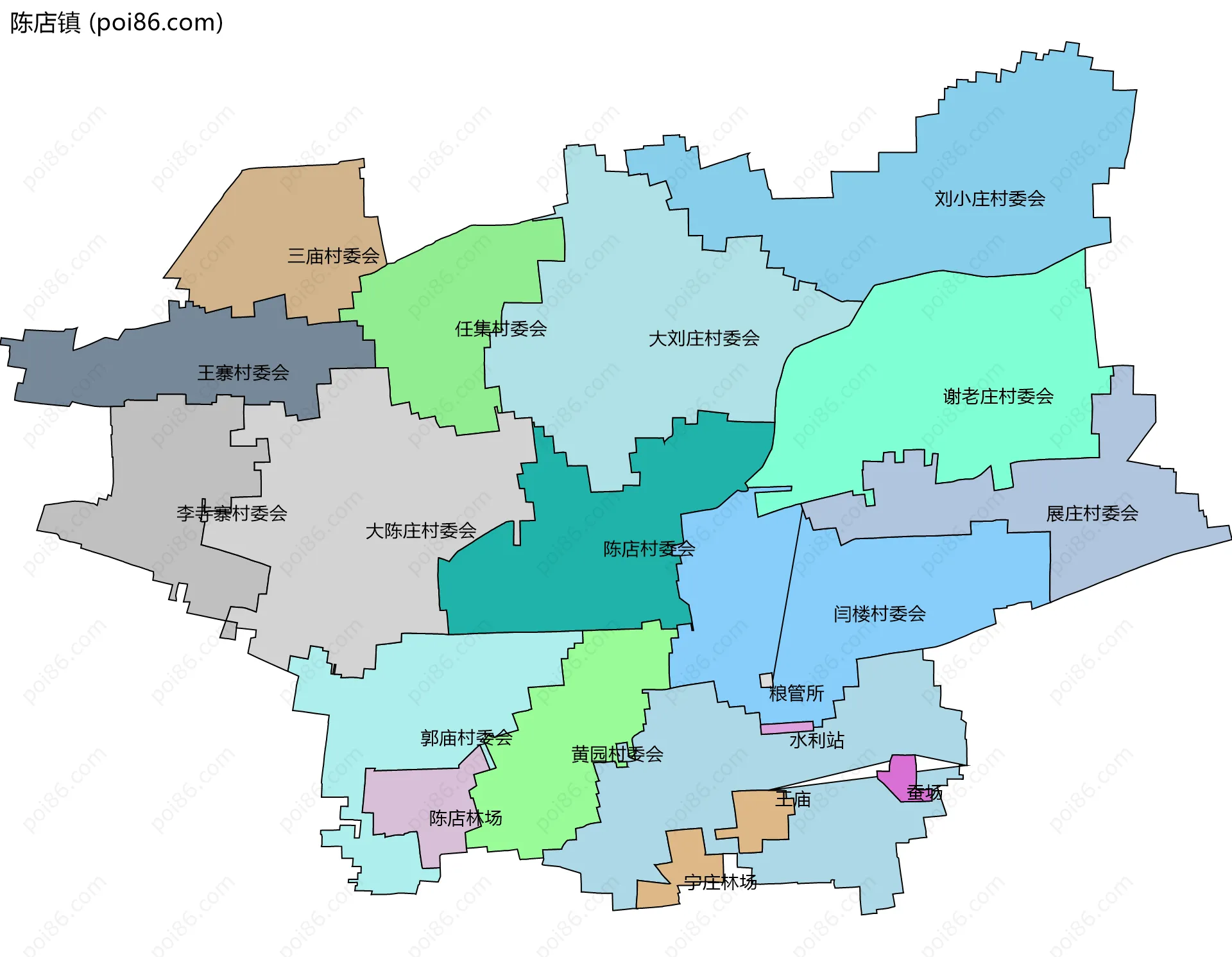 陈店镇边界地图(五级行政区划)