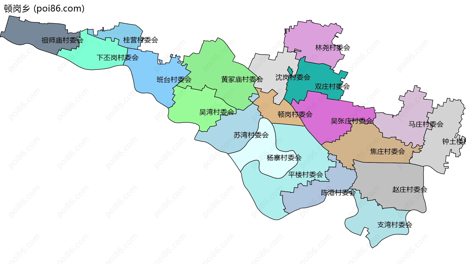 顿岗乡边界地图(五级行政区划)