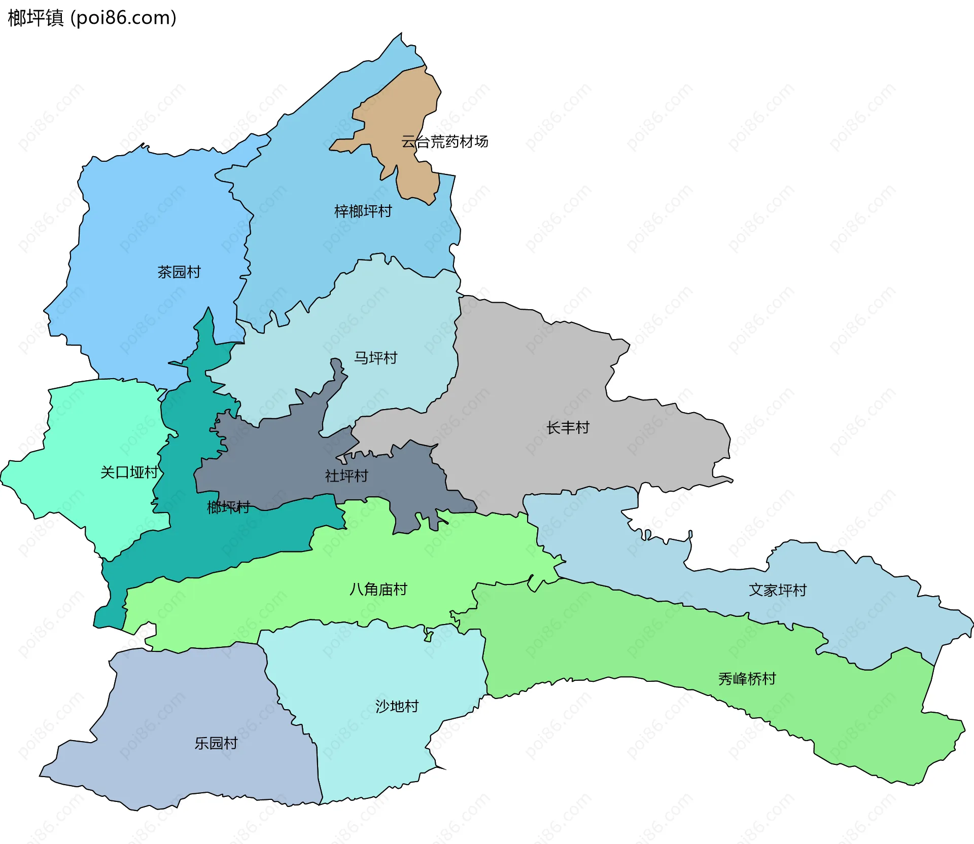 榔坪镇边界地图(五级行政区划)