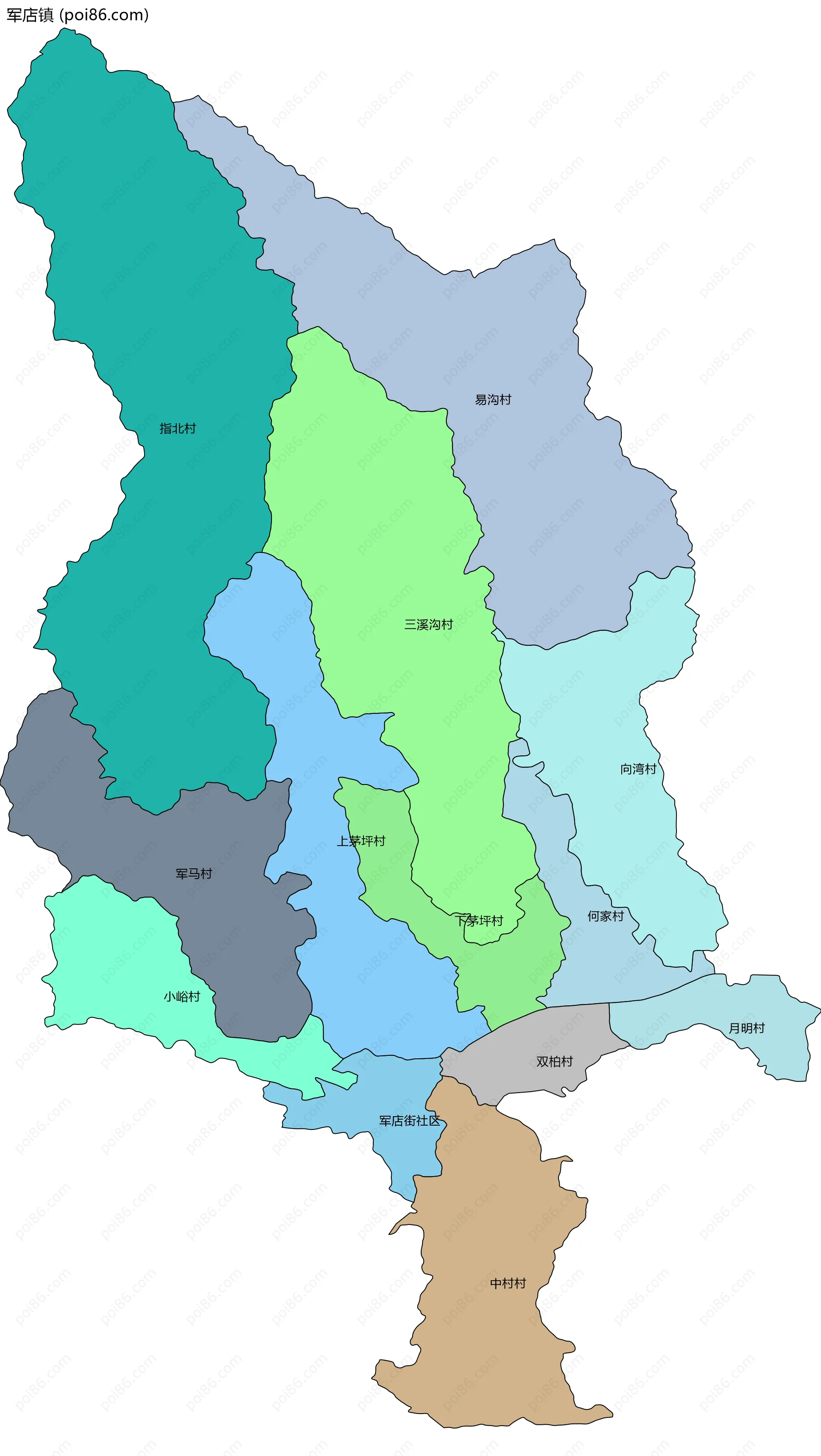 军店镇边界地图(五级行政区划)